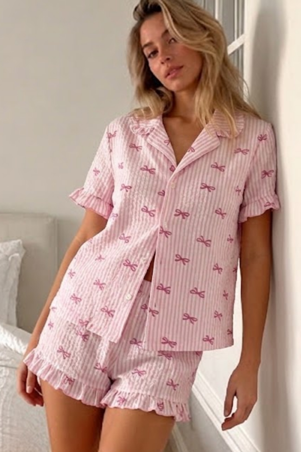 Kadın Viskon Kısa Kol Regular Pembe Pijama Takımı 4