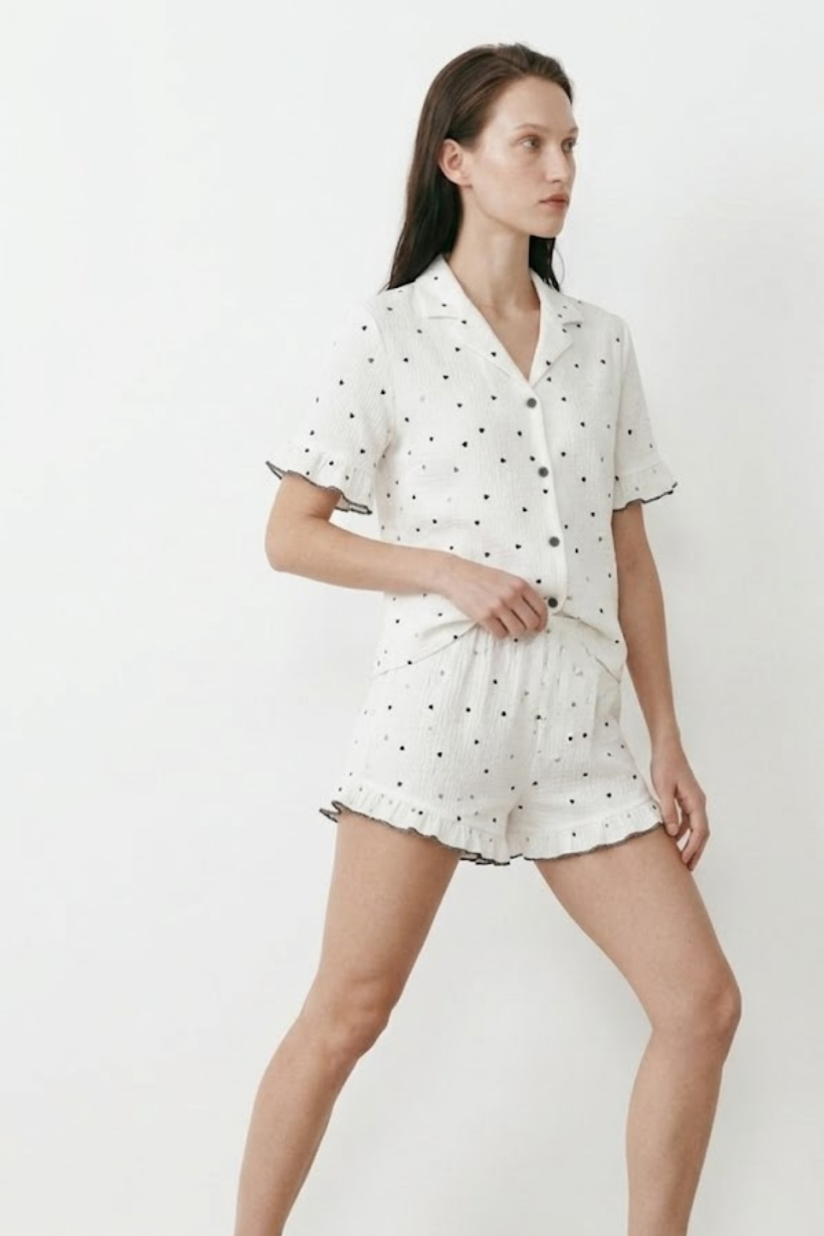 Kadın Relaxed Lastikli Beyaz Pijama Takımı 5