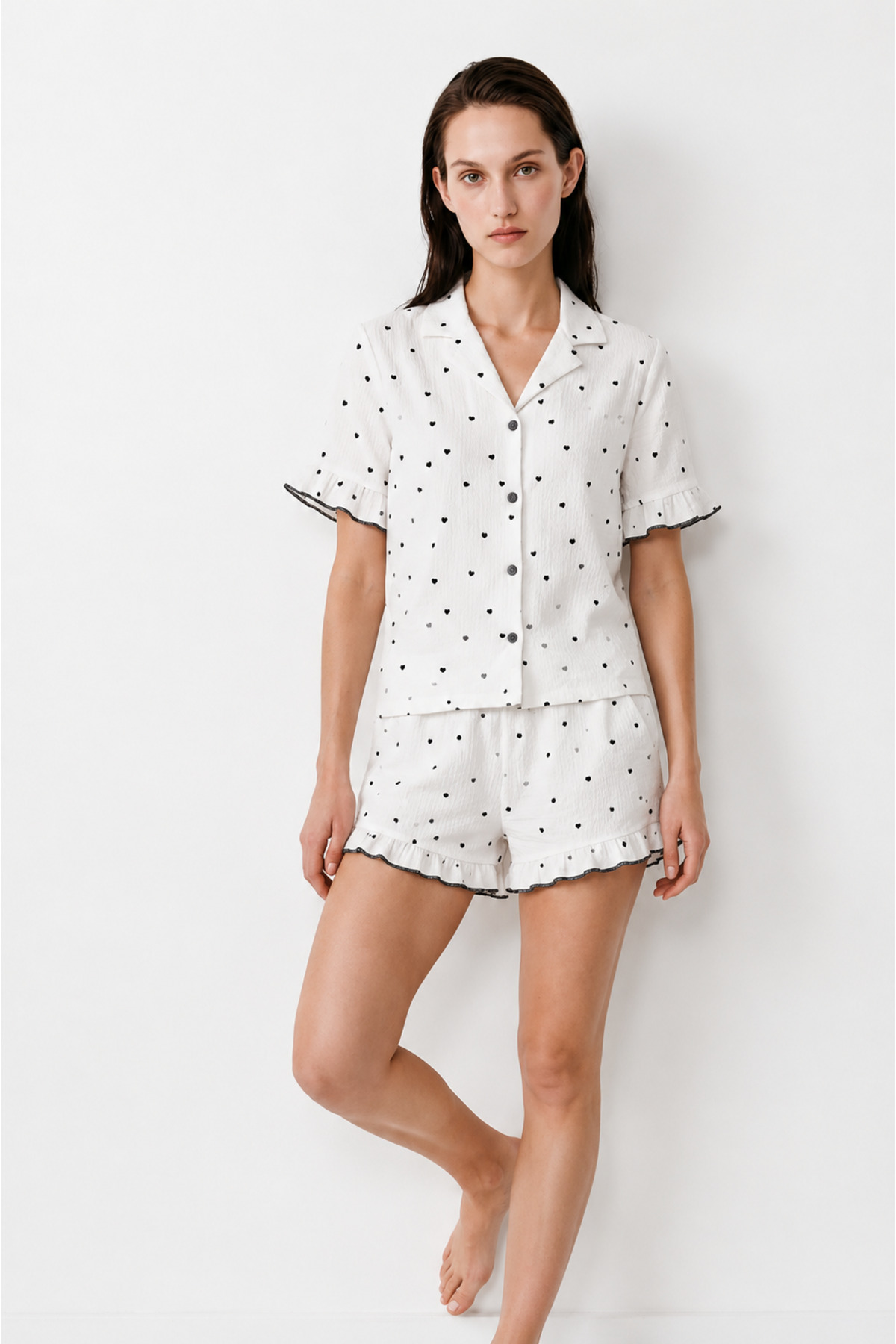 Kadın Relaxed Lastikli Beyaz Pijama Takımı 3