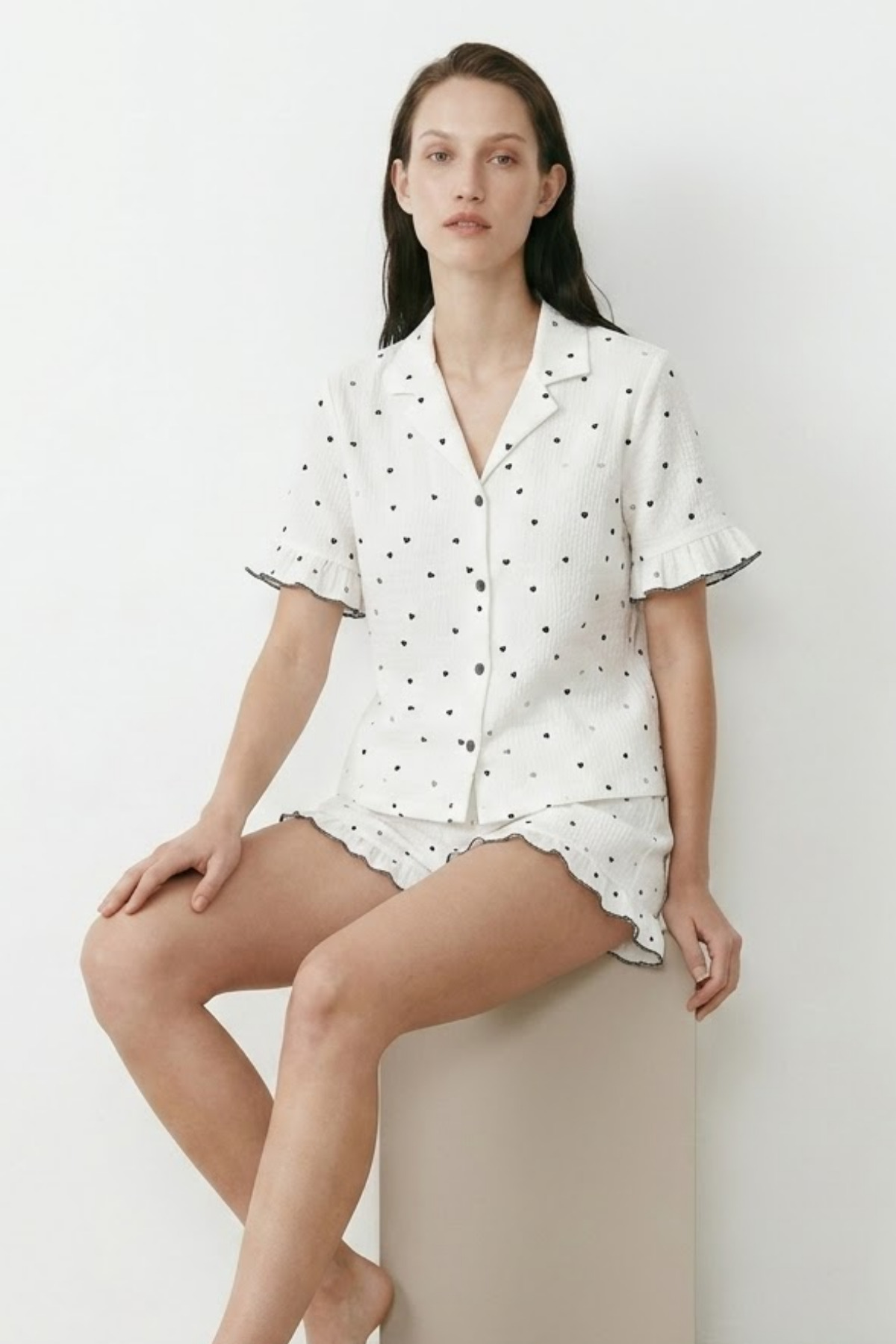 Kadın Relaxed Lastikli Beyaz Pijama Takımı 6