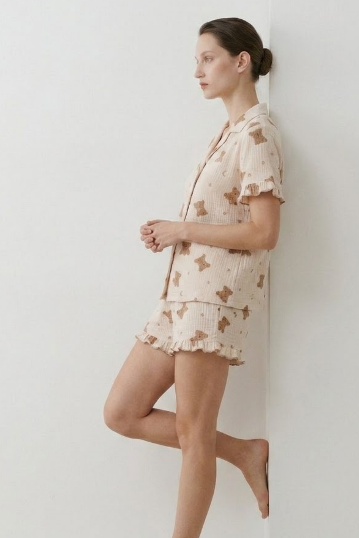 Kadın Relaxed Lastikli Kar Beyaz Pijama Takımı 4