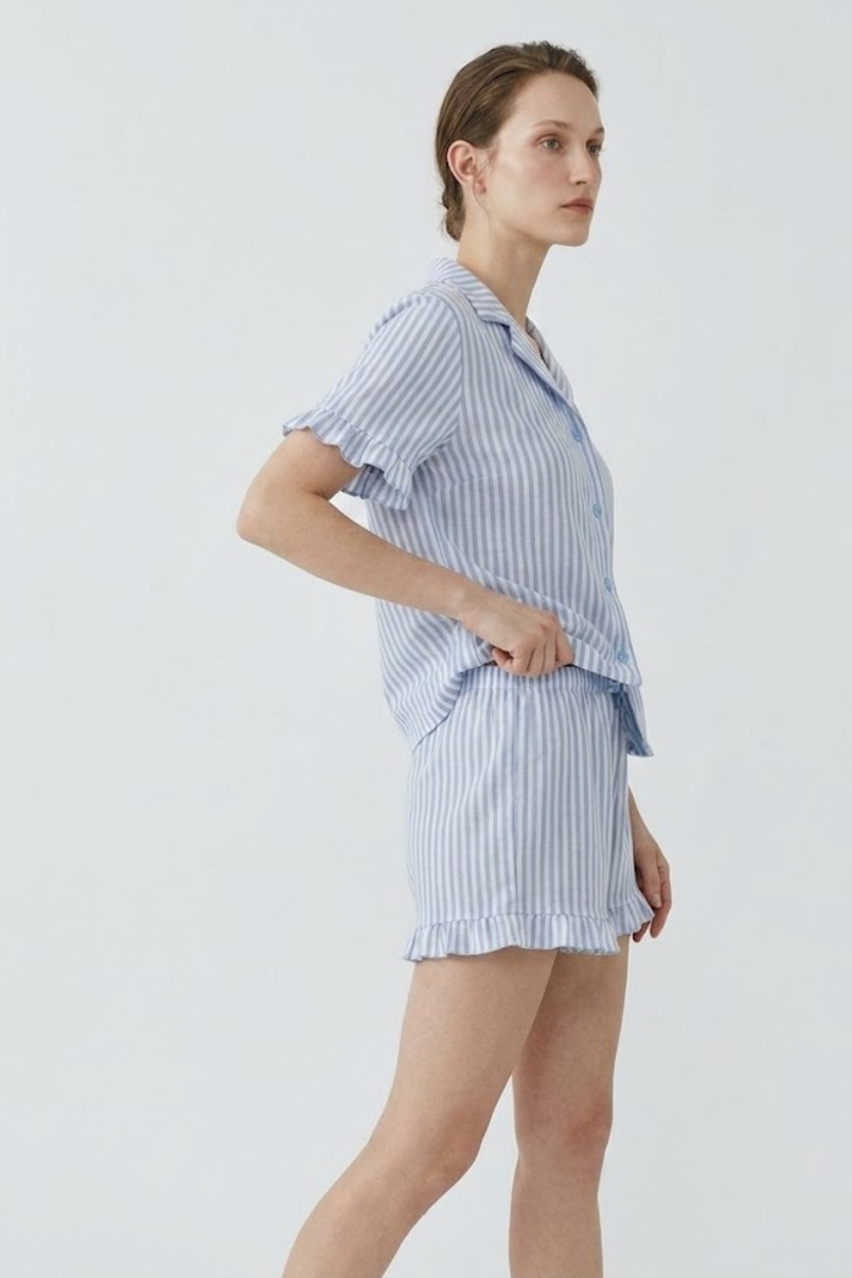 Kadın Relaxed Lastikli Mavi Pijama Takımı 5