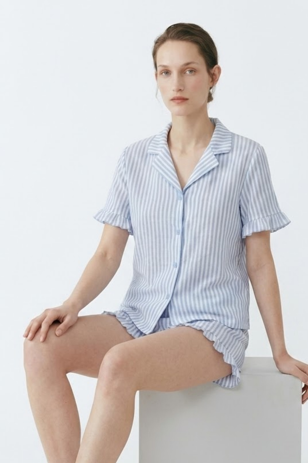 Kadın Relaxed Lastikli Mavi Pijama Takımı 6