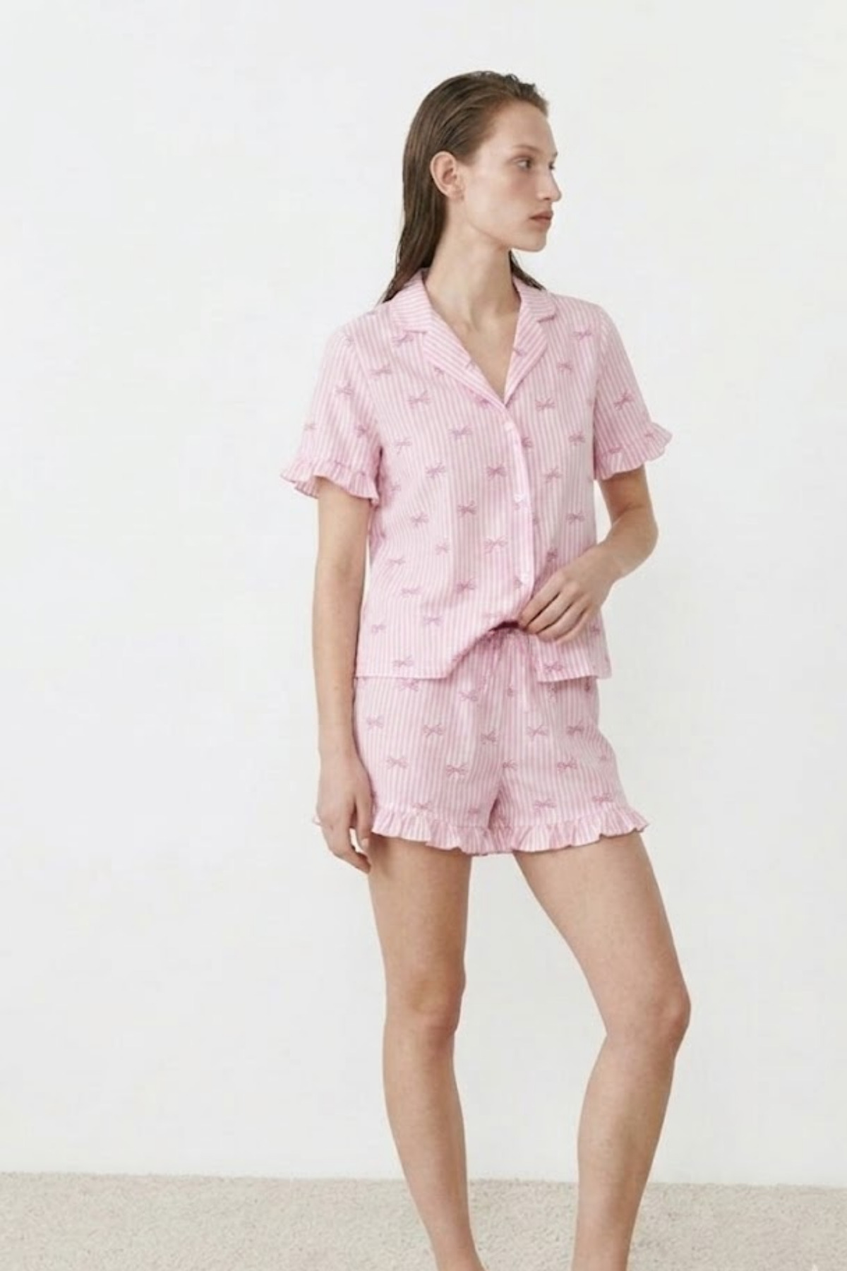 Kadın Relaxed Lastikli Pembe Pijama Takımı 5