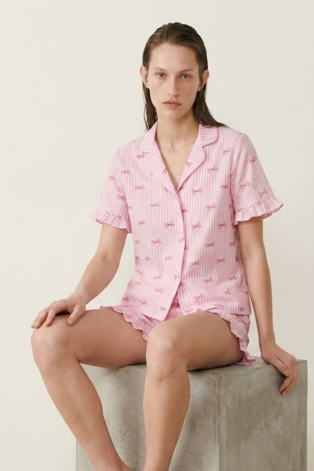 Kadın Relaxed Lastikli Pembe Pijama Takımı 6