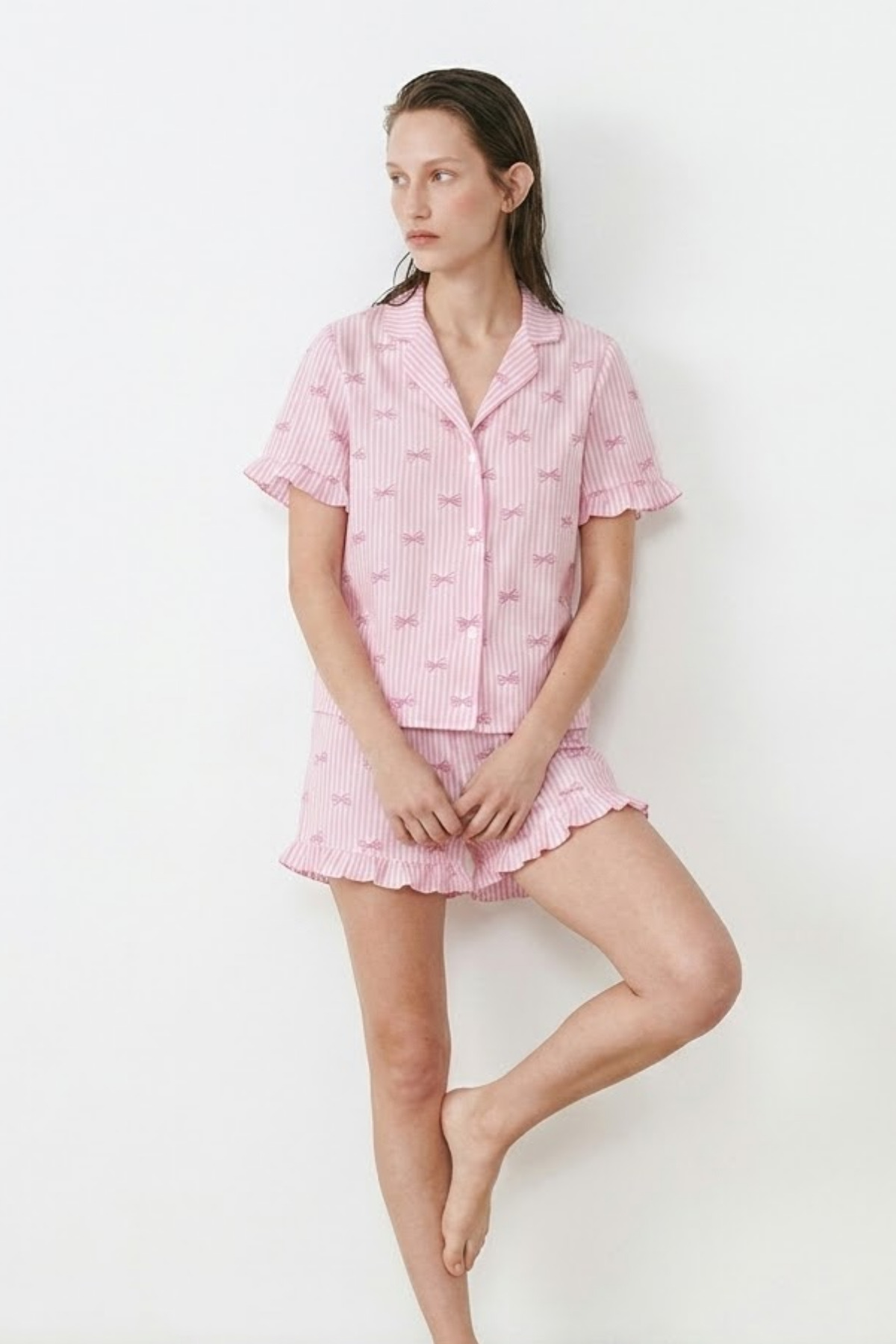 Kadın Relaxed Lastikli Pembe Pijama Takımı 4