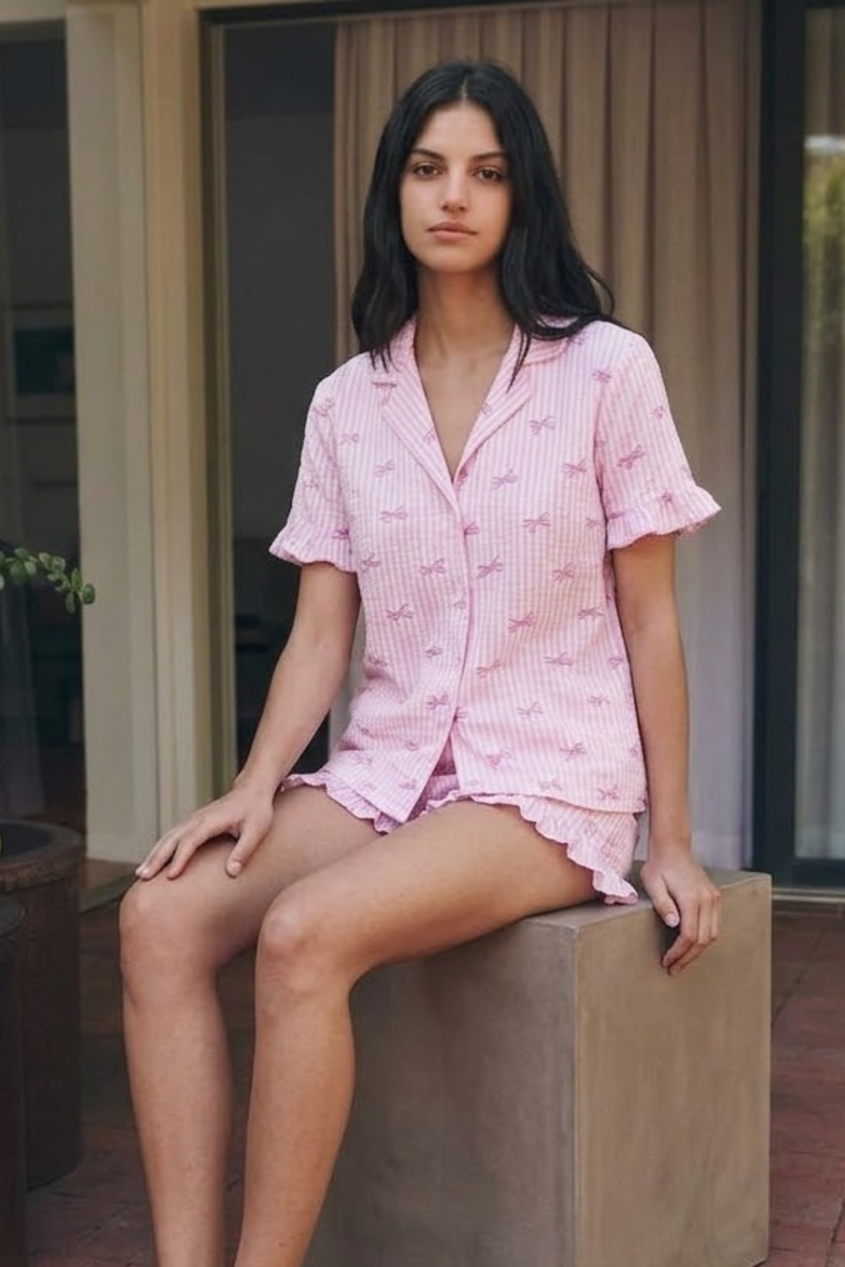 Kadın Esnek Şortlu Bol Pembe Pijama Takımı 6