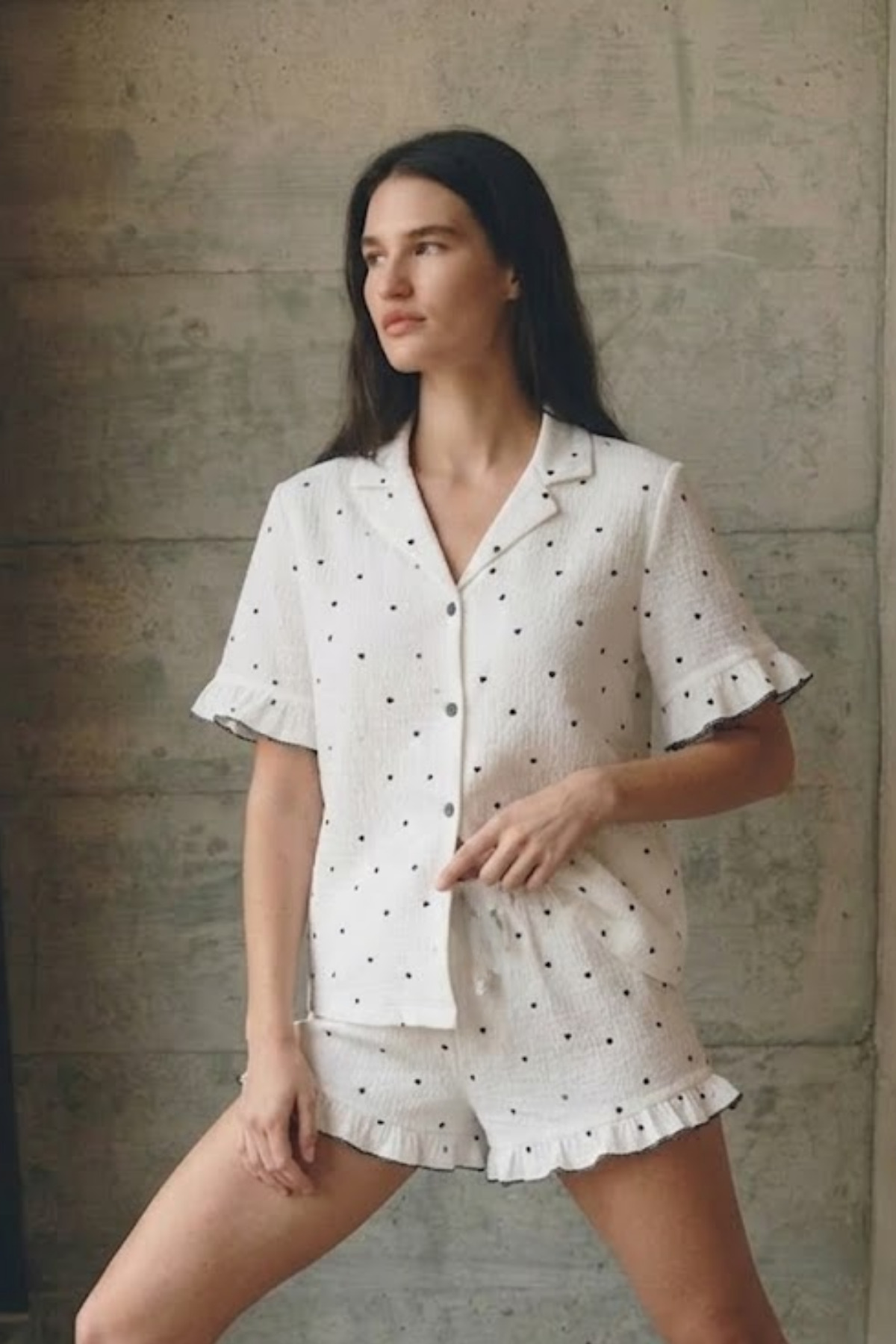 Kadın V Yaka Comfort Fit Beyaz Pijama Takımı 5