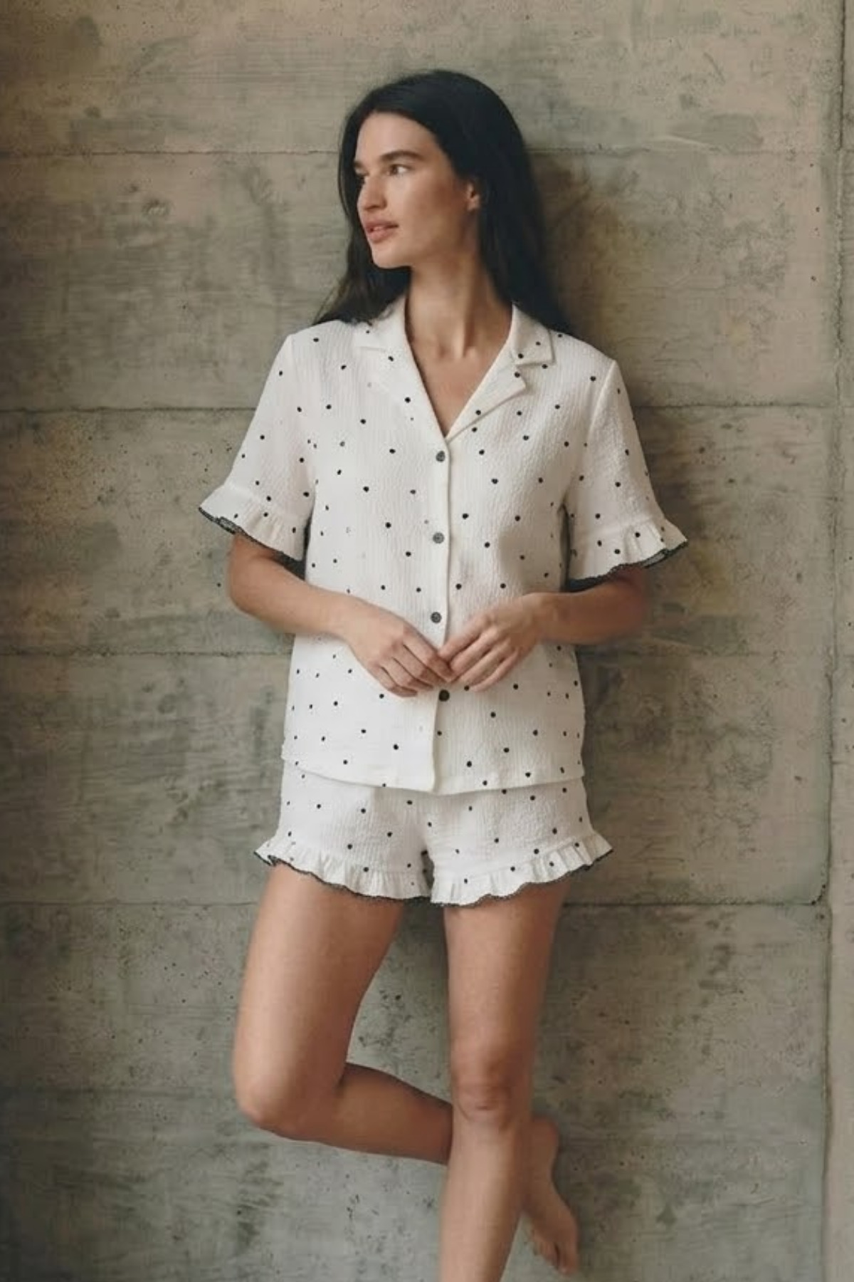 Kadın V Yaka Comfort Fit Beyaz Pijama Takımı 4