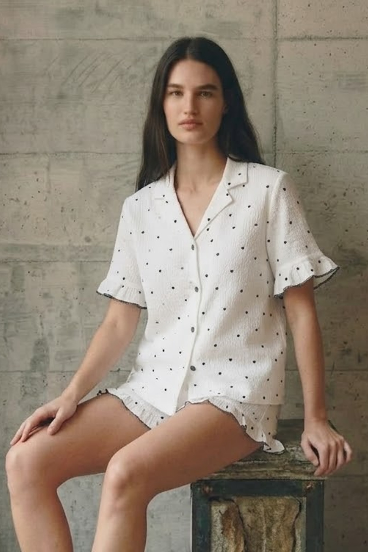 Kadın V Yaka Comfort Fit Beyaz Pijama Takımı 6