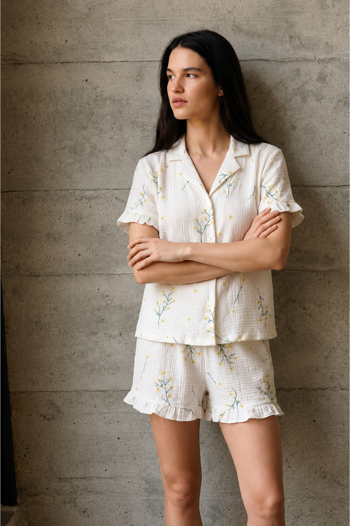 Kadın V Yaka Comfort Fit Çok Renkli Pijama Takımı 3