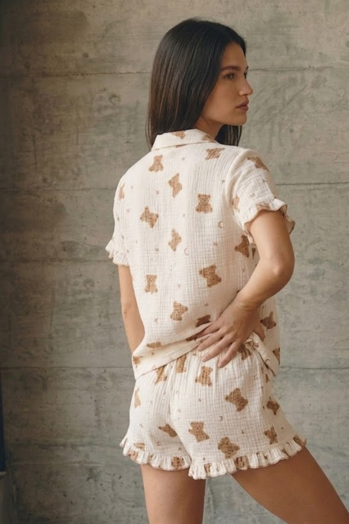 Kadın V Yaka Comfort Fit Kar Beyaz Pijama Takımı 5