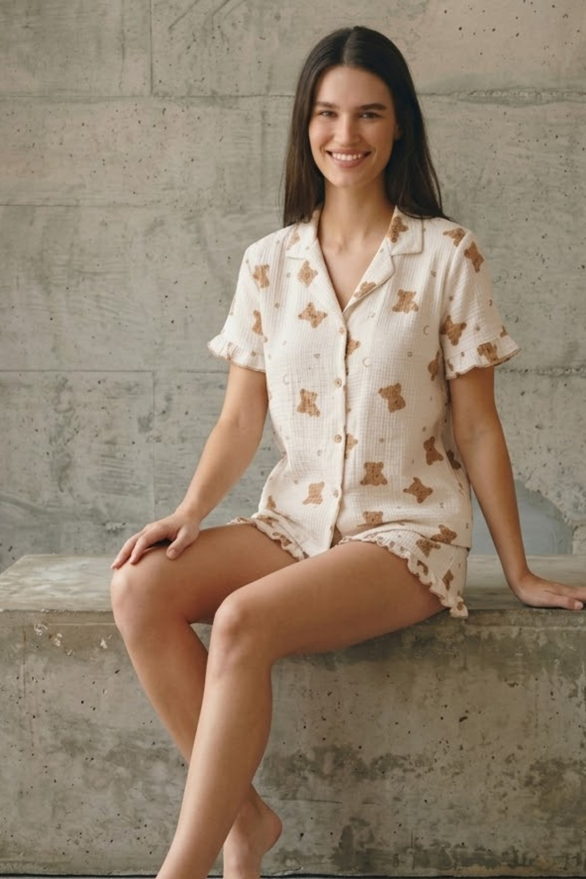 Kadın V Yaka Comfort Fit Kar Beyaz Pijama Takımı 6