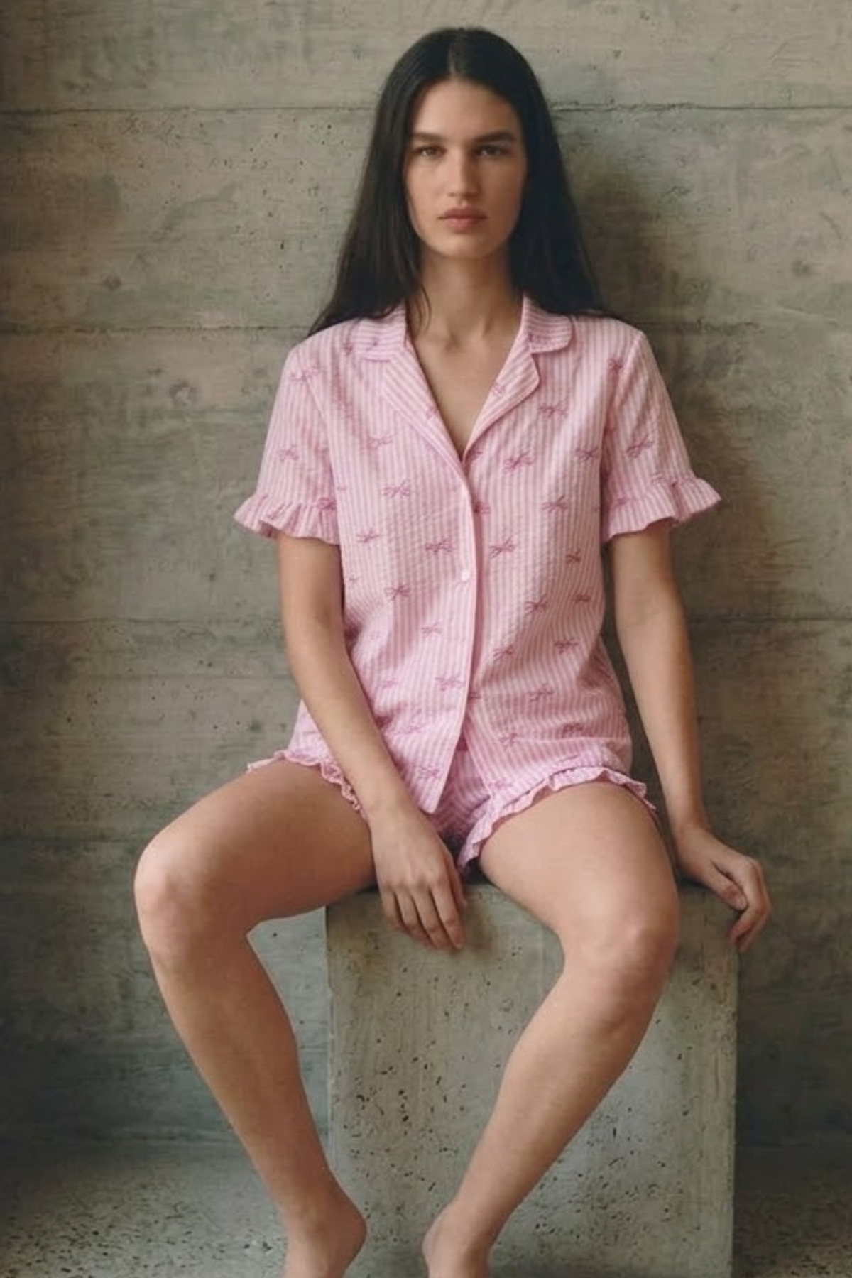 Kadın V Yaka Comfort Fit Pembe Pijama Takımı 6
