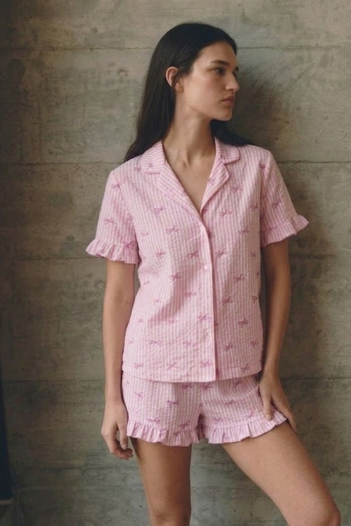 Kadın V Yaka Comfort Fit Pembe Pijama Takımı 5