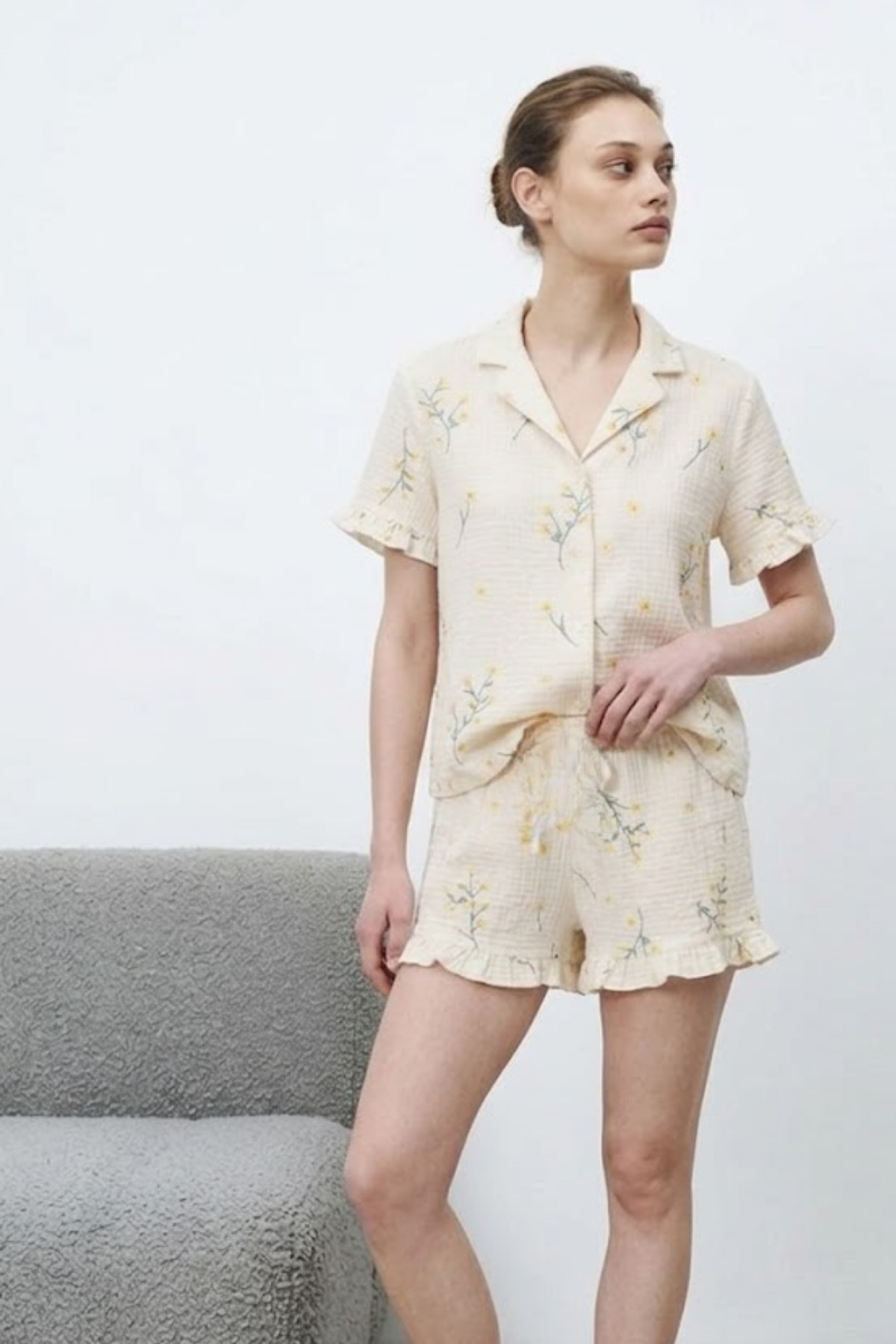 Kadın Premium Fırfırlı Çok Renkli Pijama Takımı 5