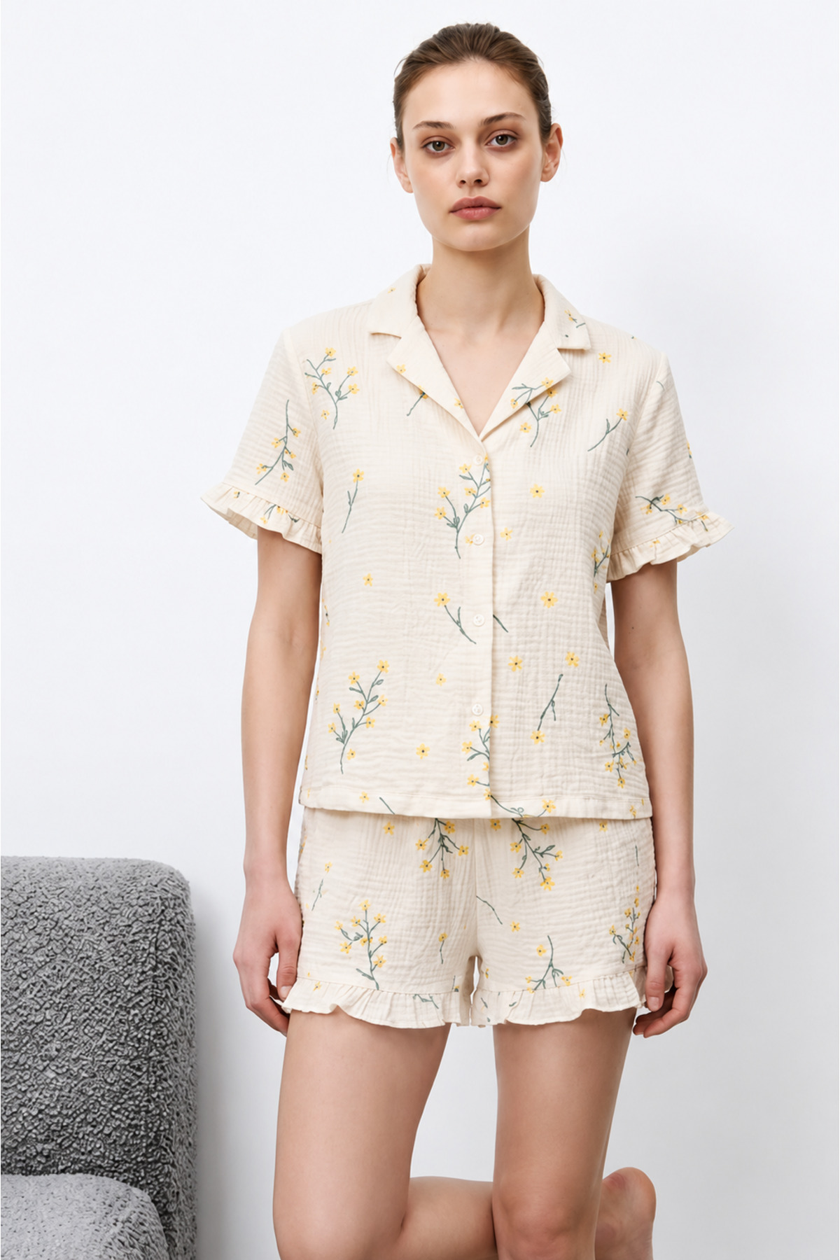 Kadın Premium Fırfırlı Çok Renkli Pijama Takımı 3