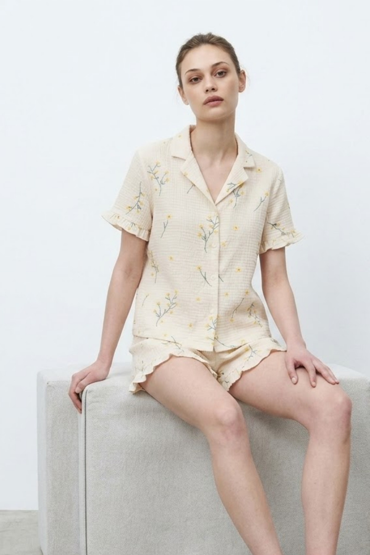 Kadın Premium Fırfırlı Çok Renkli Pijama Takımı 6