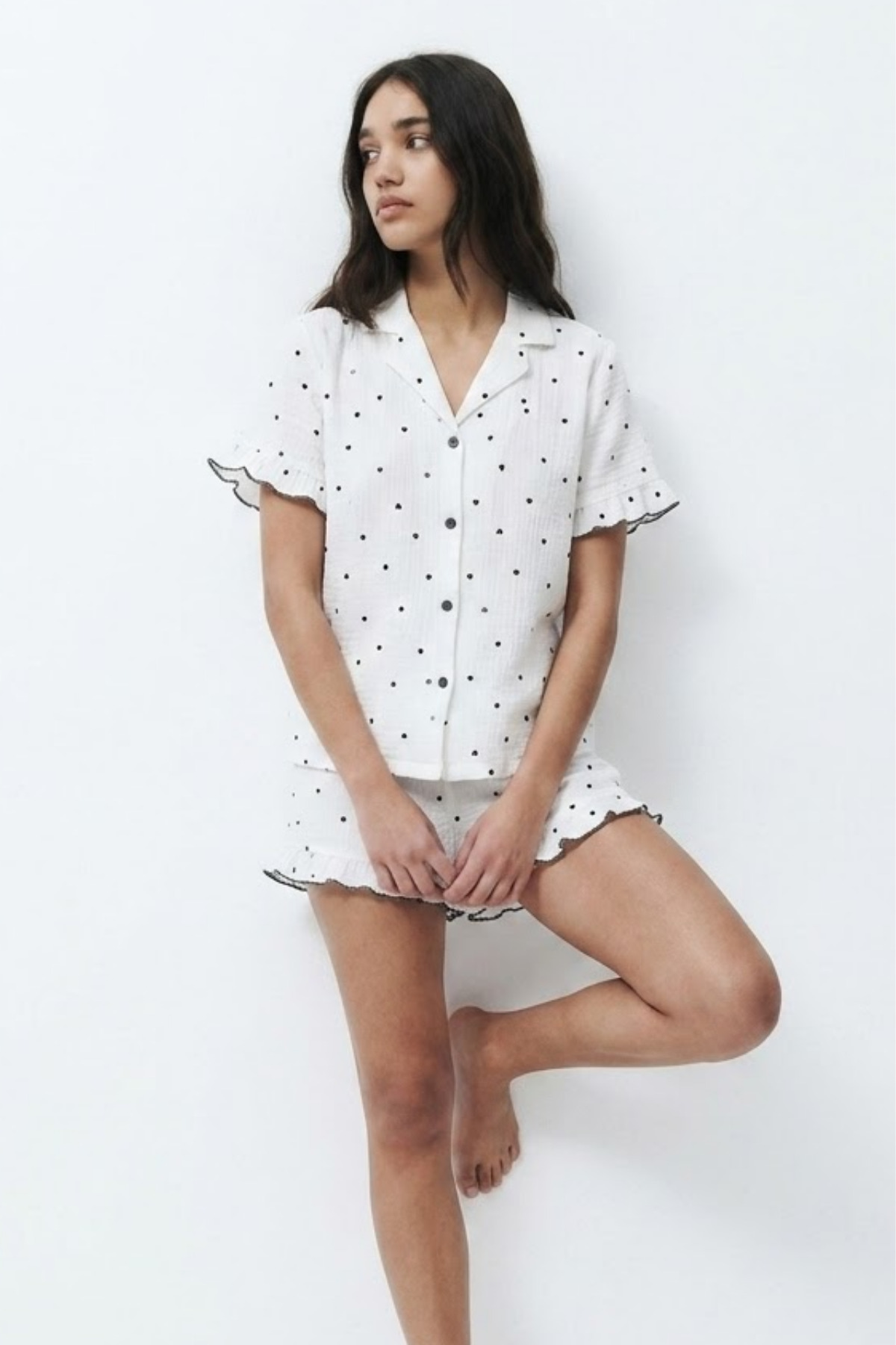 Kadın Desenli Trend Beyaz Pijama Takımı 4