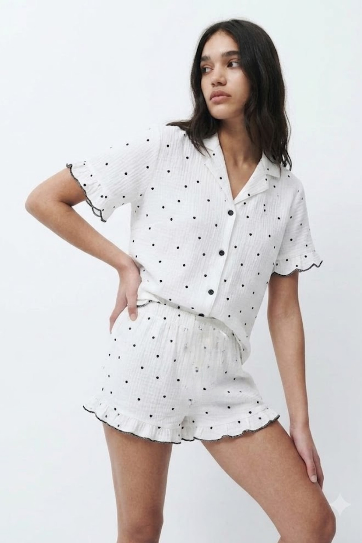 Kadın Desenli Trend Beyaz Pijama Takımı 5