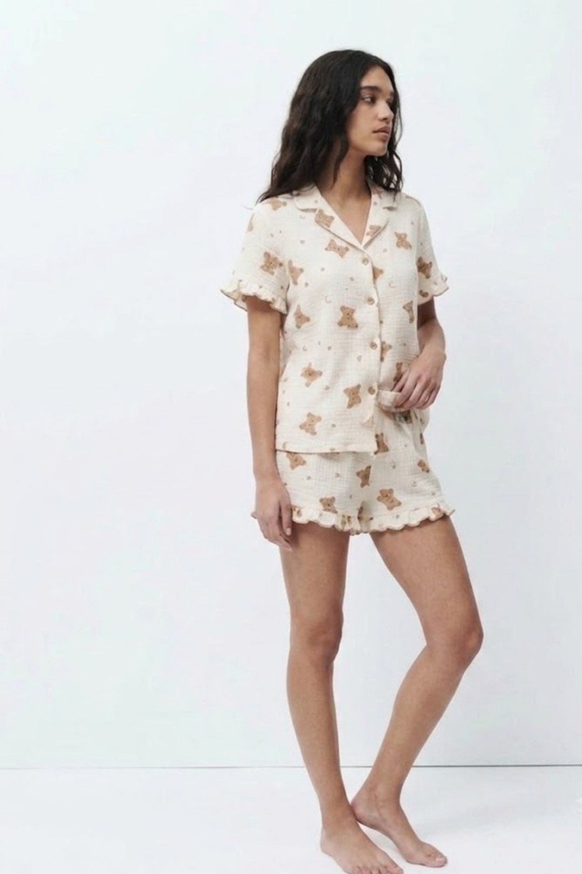 Kadın Desenli Trend Kar Beyaz Pijama Takımı 5