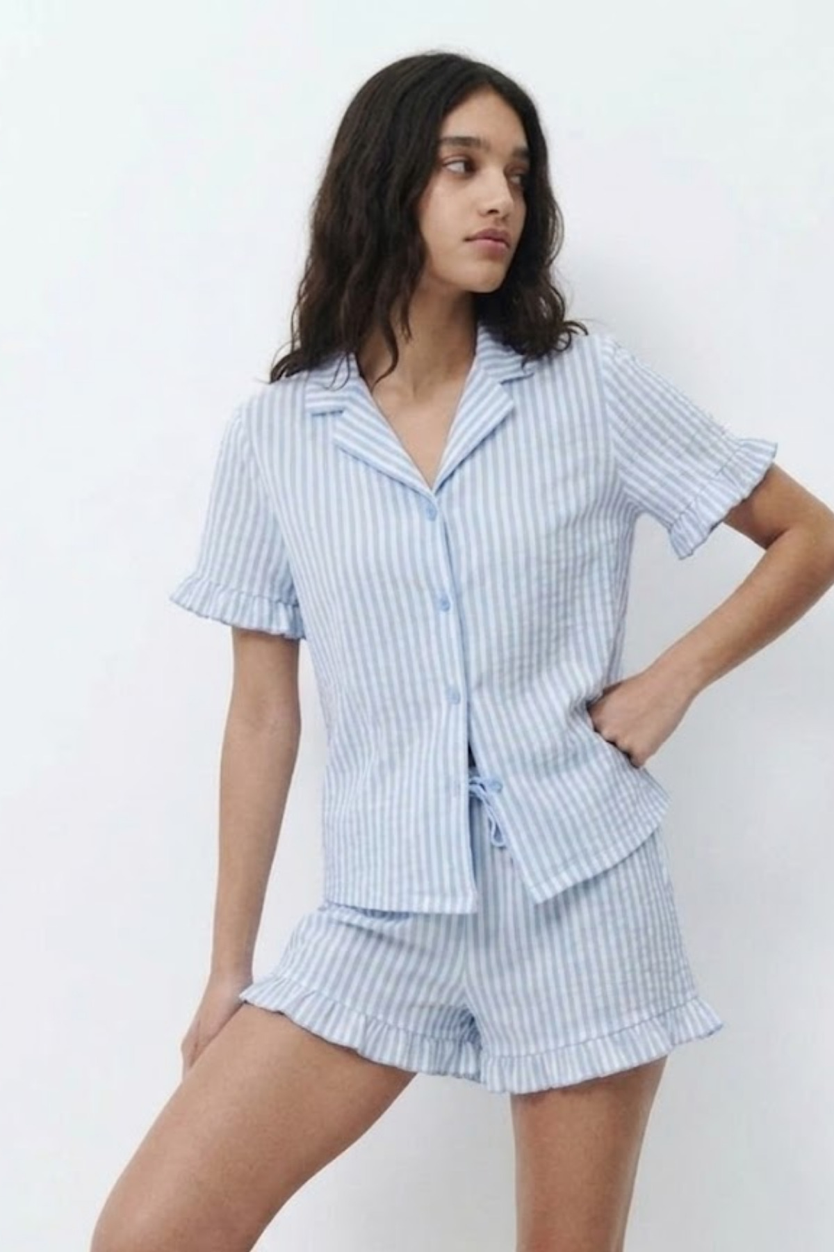 Kadın Desenli Trend Mavi Pijama Takımı 5