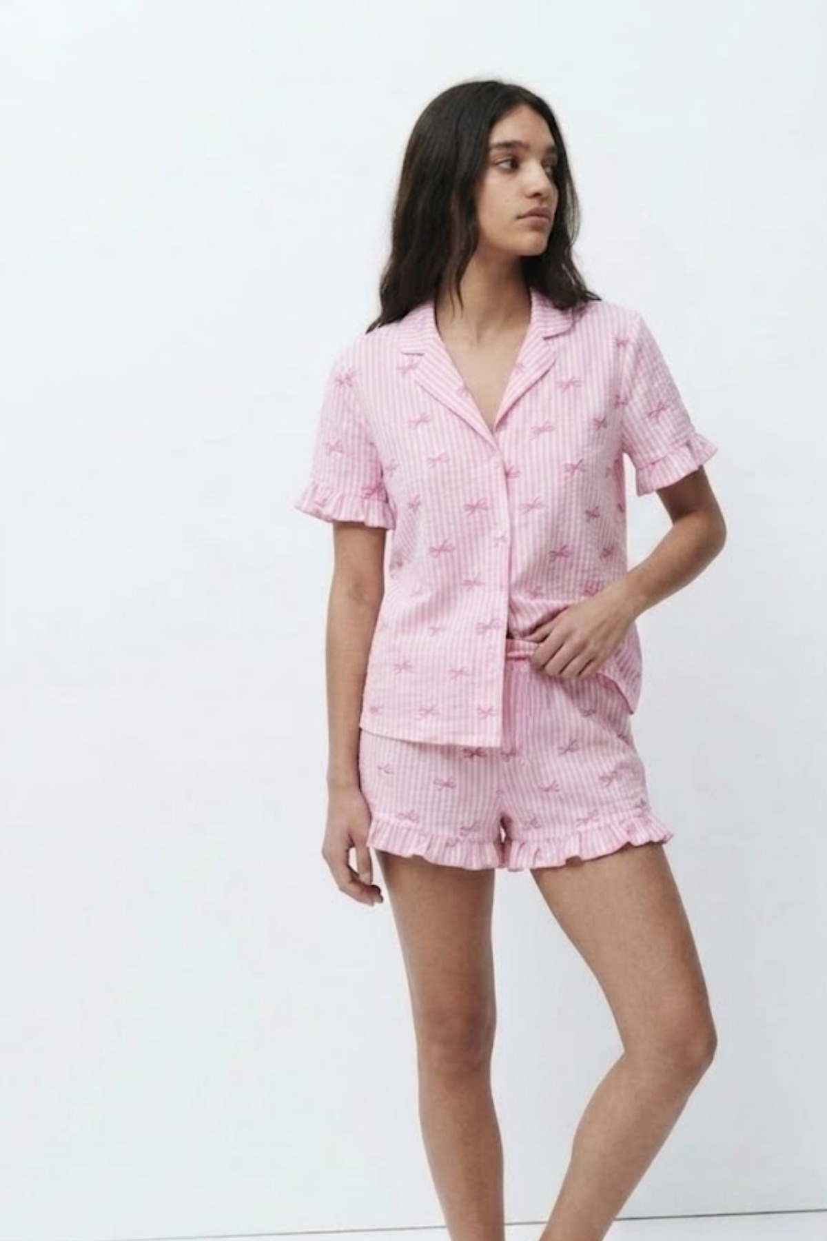 Kadın Desenli Trend Pembe Pijama Takımı 5