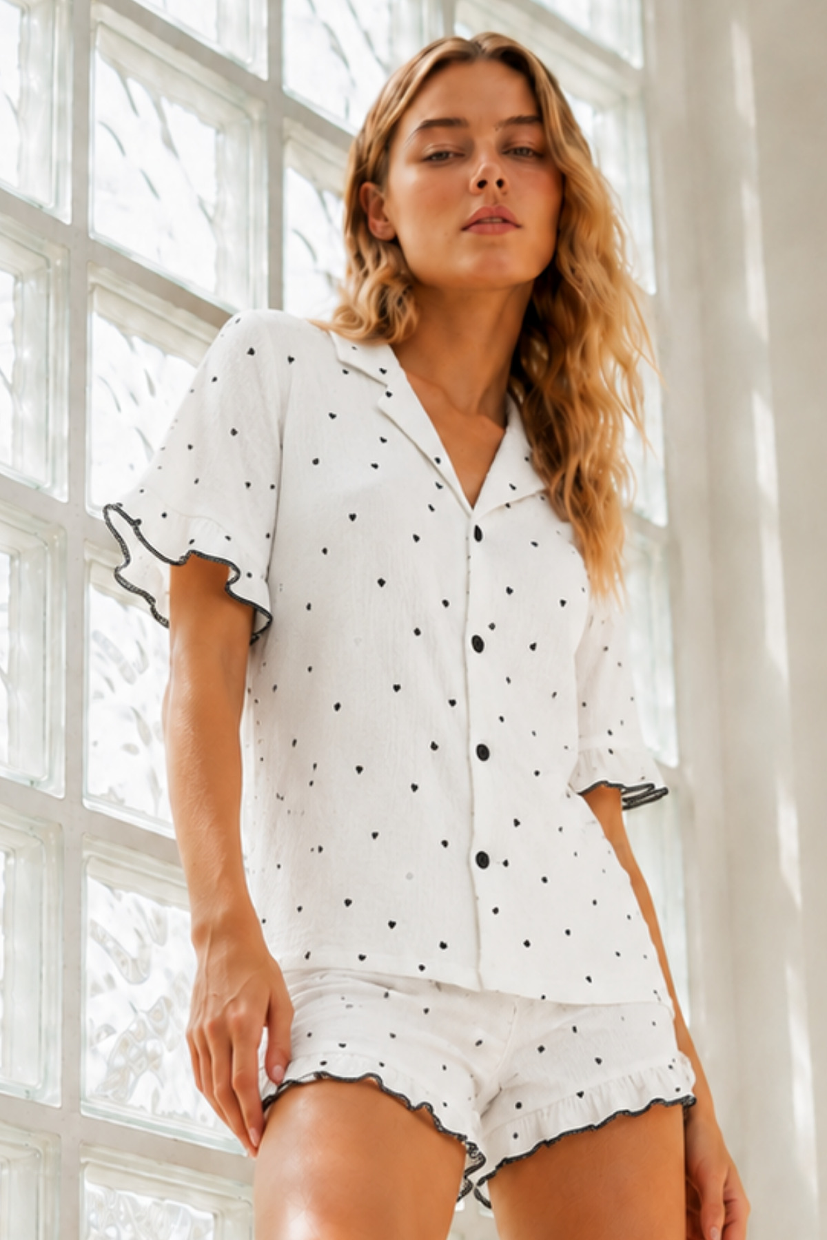 Kadın Örme Pamuklu Mini Boy Beyaz Pijama Takımı 6