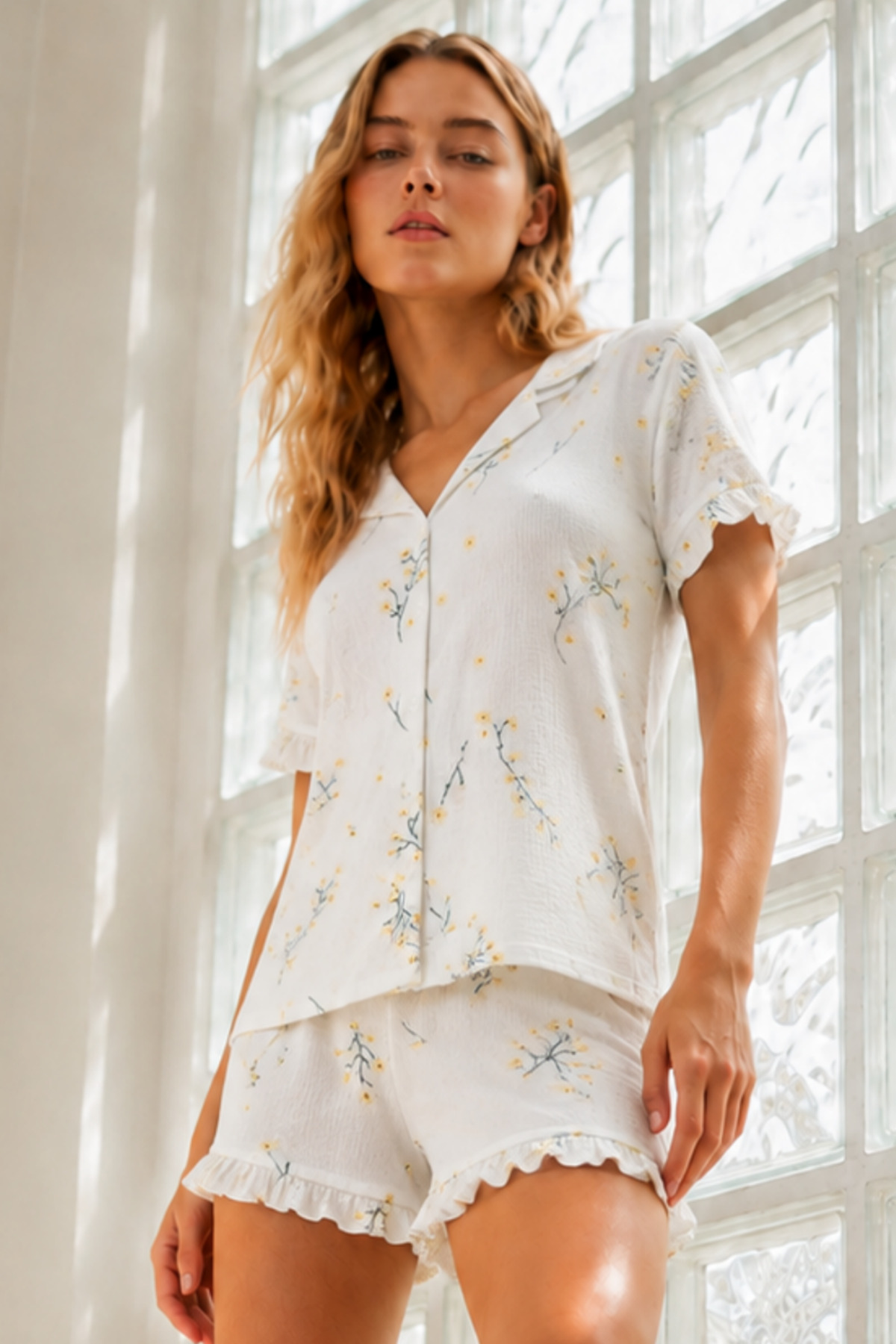 Kadın Örme Pamuklu Mini Çok Renkli Pijama Takımı 3