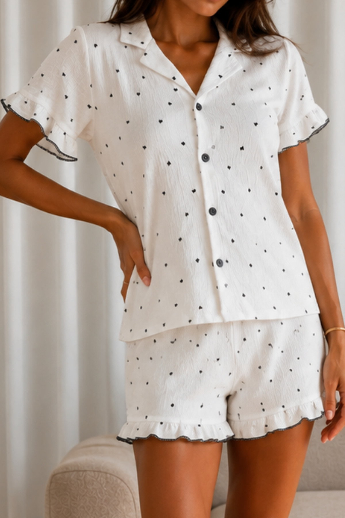 Kadın Düz Pamuk Homewear Beyaz Pijama Takımı 6