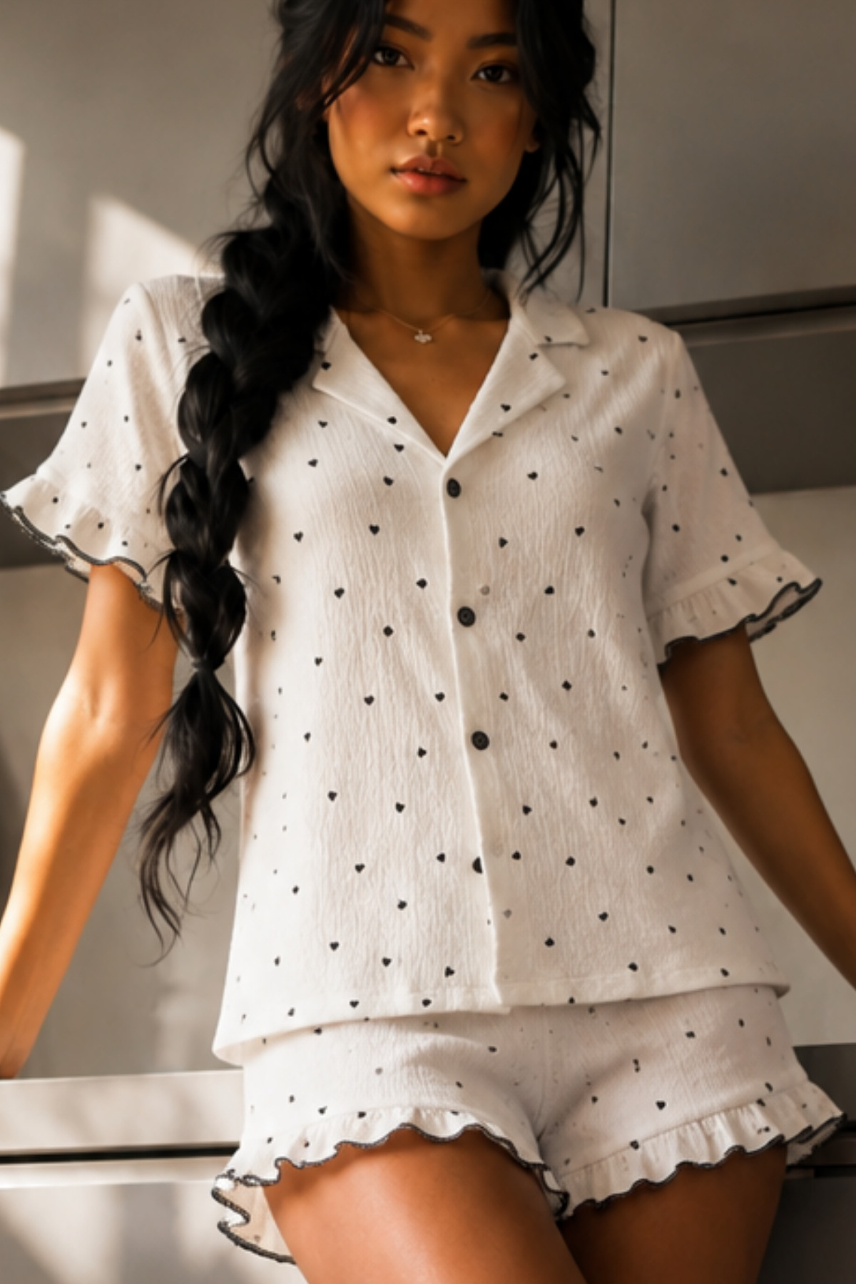 Kadın Cool Elastanlı Beyaz Pijama Takımı Yazlık 6