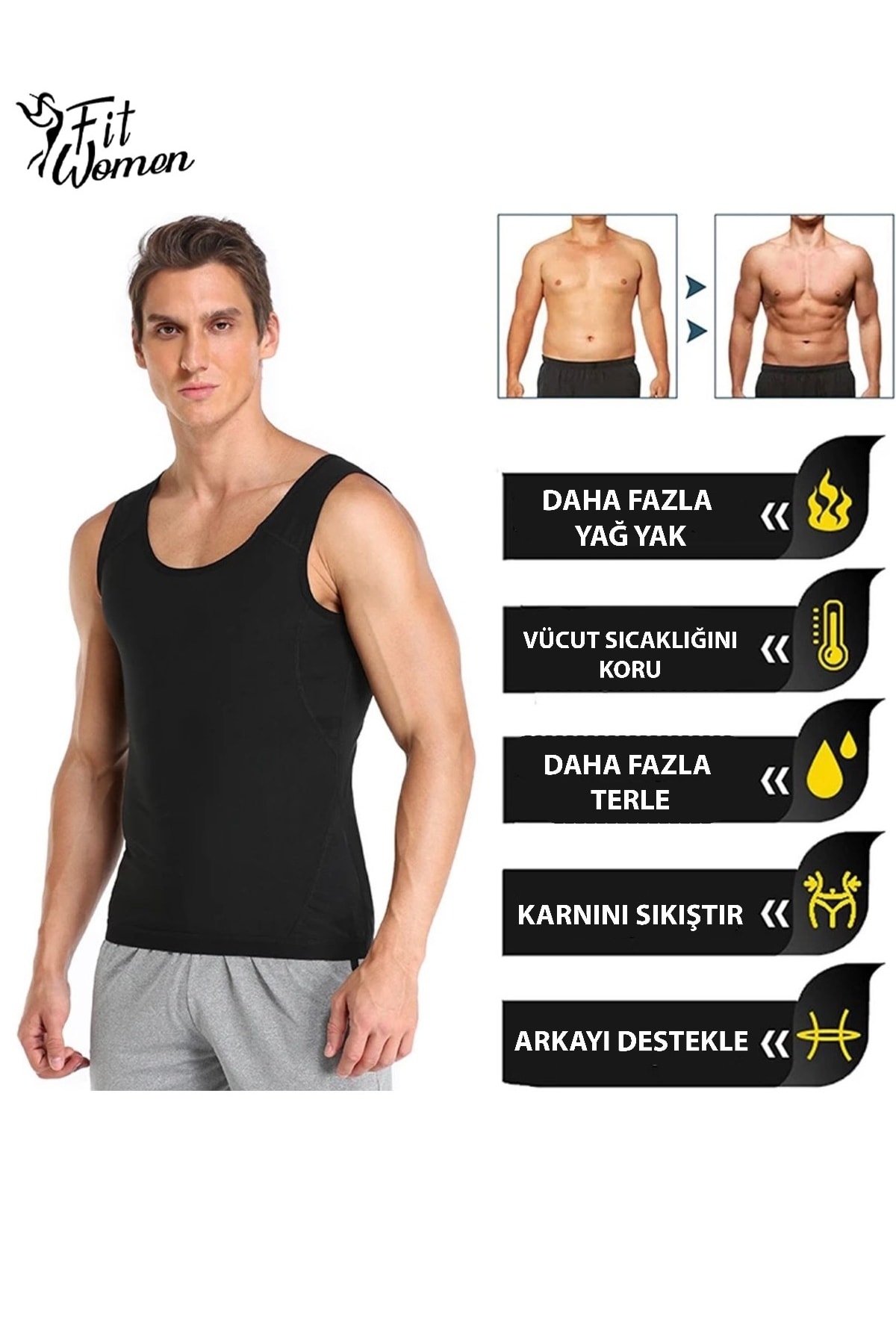 Termal Sauna Zayıflatma Ve Şekildirici Atlet Korse siyah 6