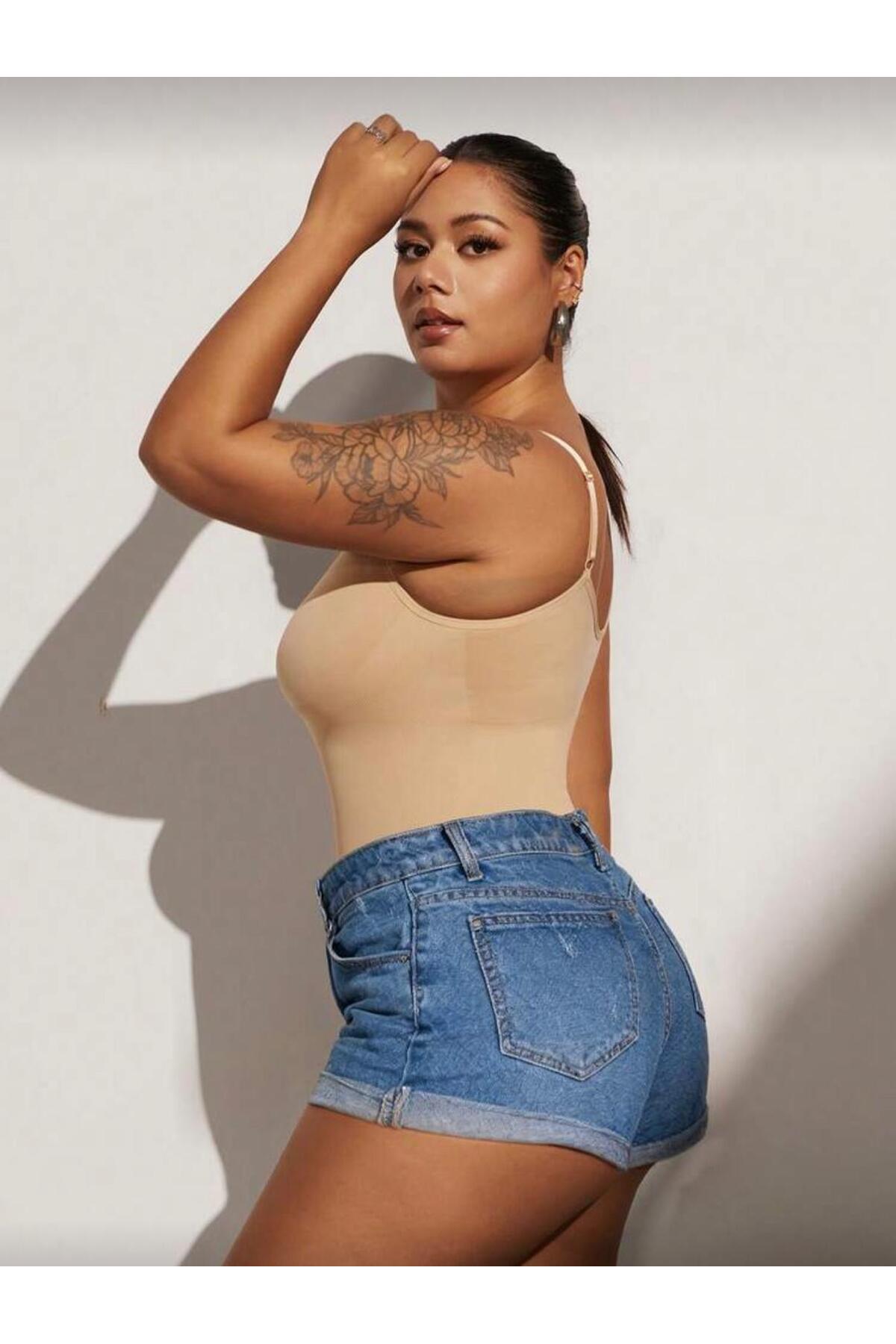 Seamless Zıbın Korse Çıtçıtlı Body 2 Beden İncelten Toparlayıcı Push Up Etkili Karın Bel Göbek Sıkılaştırıcı Kadın Body Korse 9051 Bej 5