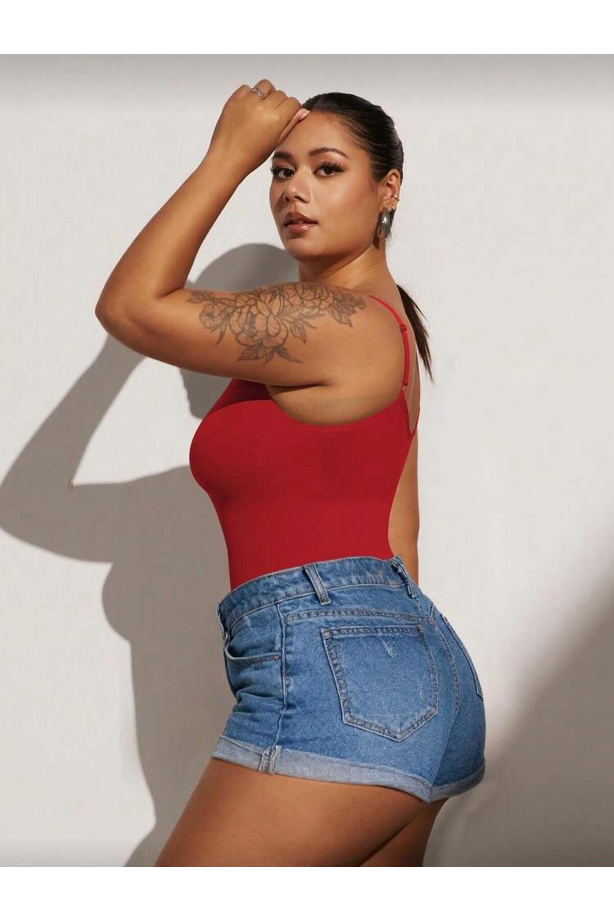 Seamless Zıbın Korse AGRAFLI Body 2 Beden İncelten Toparlayıcı Push Up Etkili Karın Bel Göbek Sıkılaştırıcı BÜYÜK BEDEN Kadın Body Korse 9051 Kırmızı 4