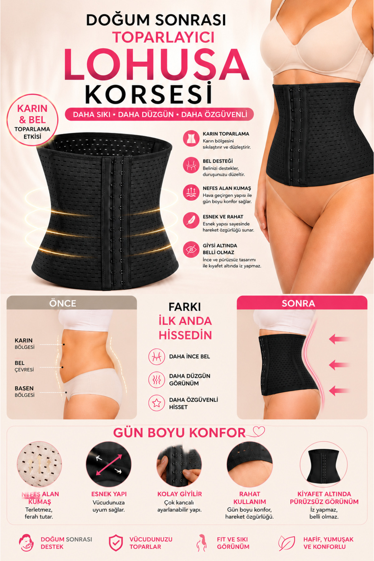 Kadın Siyah Doğum Sonrası Lohusa Korse 4418 5