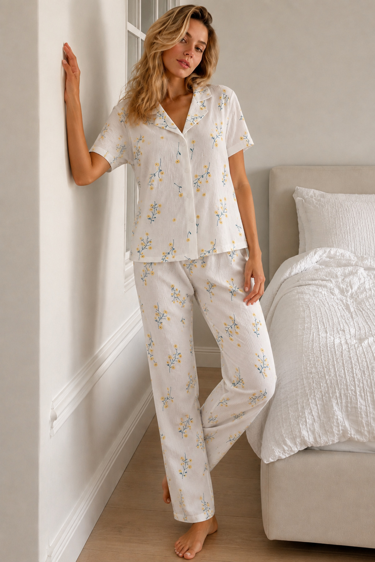 Kadın Loose Kalıp Pamuklu Çok Renkli Pijama Takımı 5