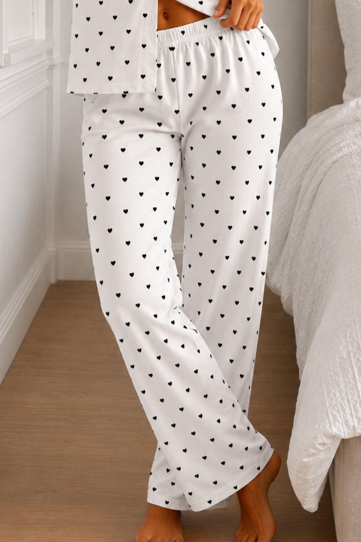 Kadın Loose Kalıp Pamuklu Kar Beyaz Pijama Takımı 4