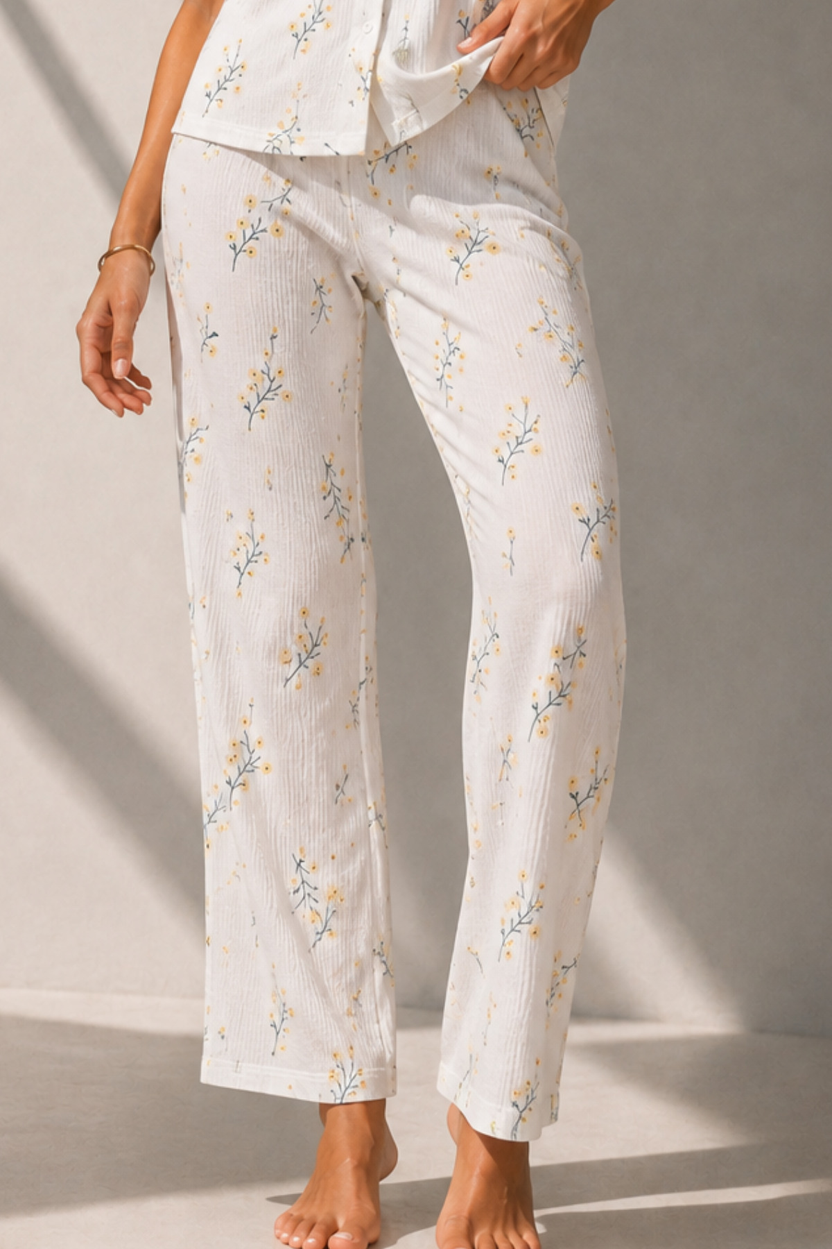 Kadın Klasik Doğal Düğme Gece Çok Renkli Pijama Takımı 4