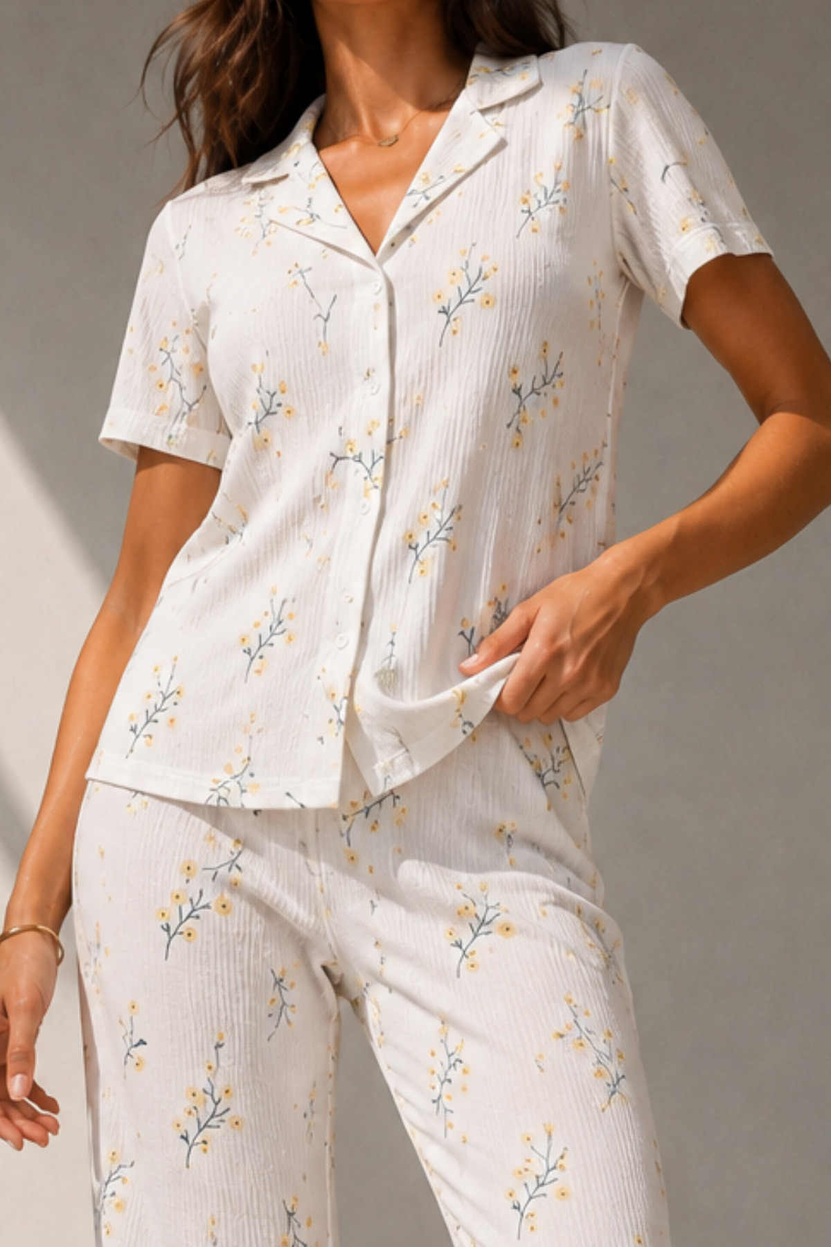 Kadın Klasik Doğal Düğme Gece Çok Renkli Pijama Takımı 3