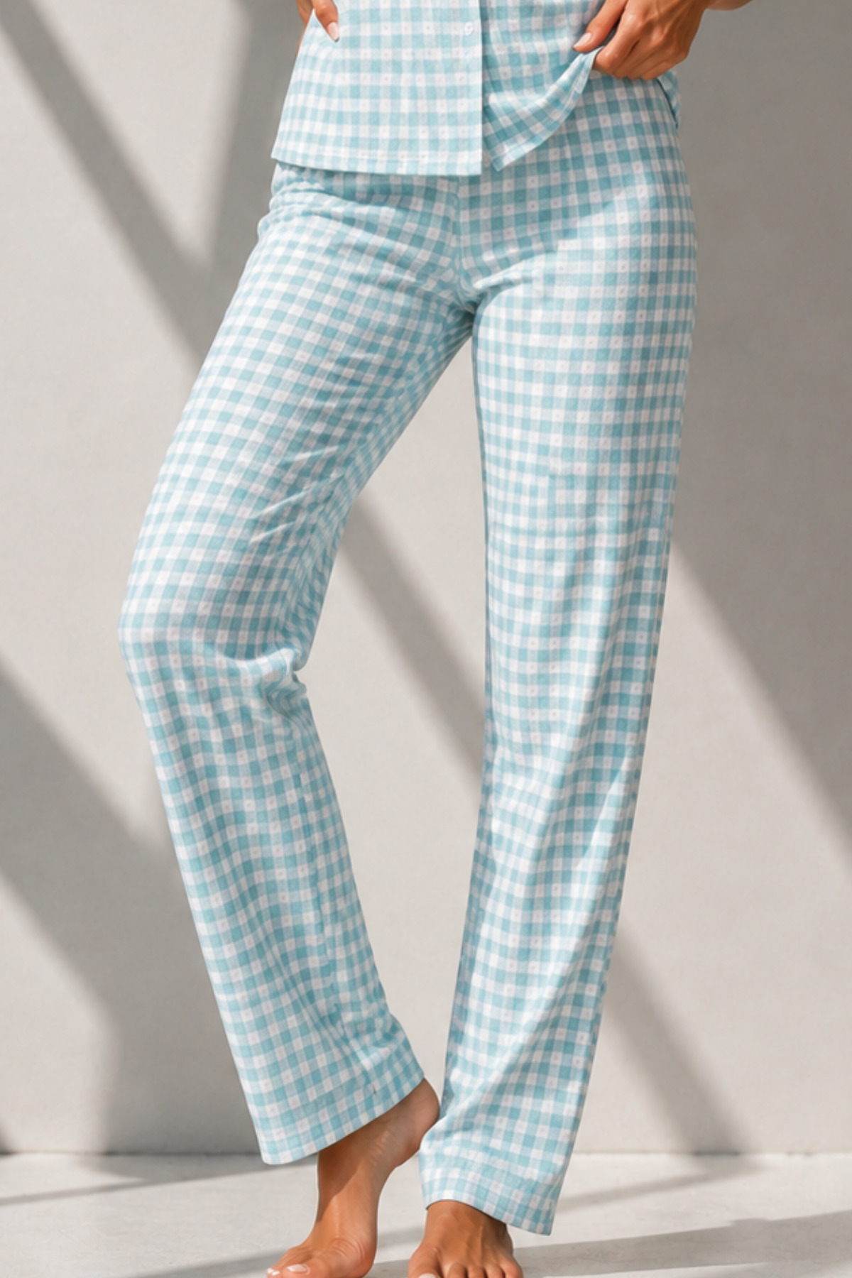 Kadın Klasik Doğal Düğme Gece Su Yeşili Pijama Takımı 4