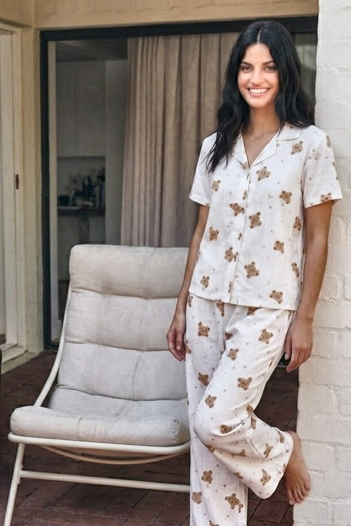 Viskon Karışım Homewear Kırık Beyaz Pijama Takımı 5