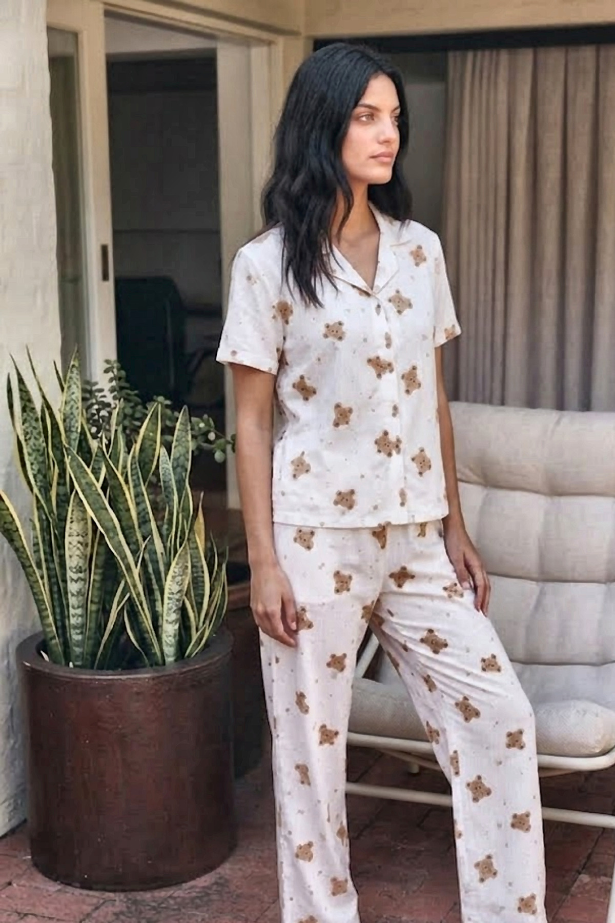 Viskon Karışım Homewear Kırık Beyaz Pijama Takımı 6