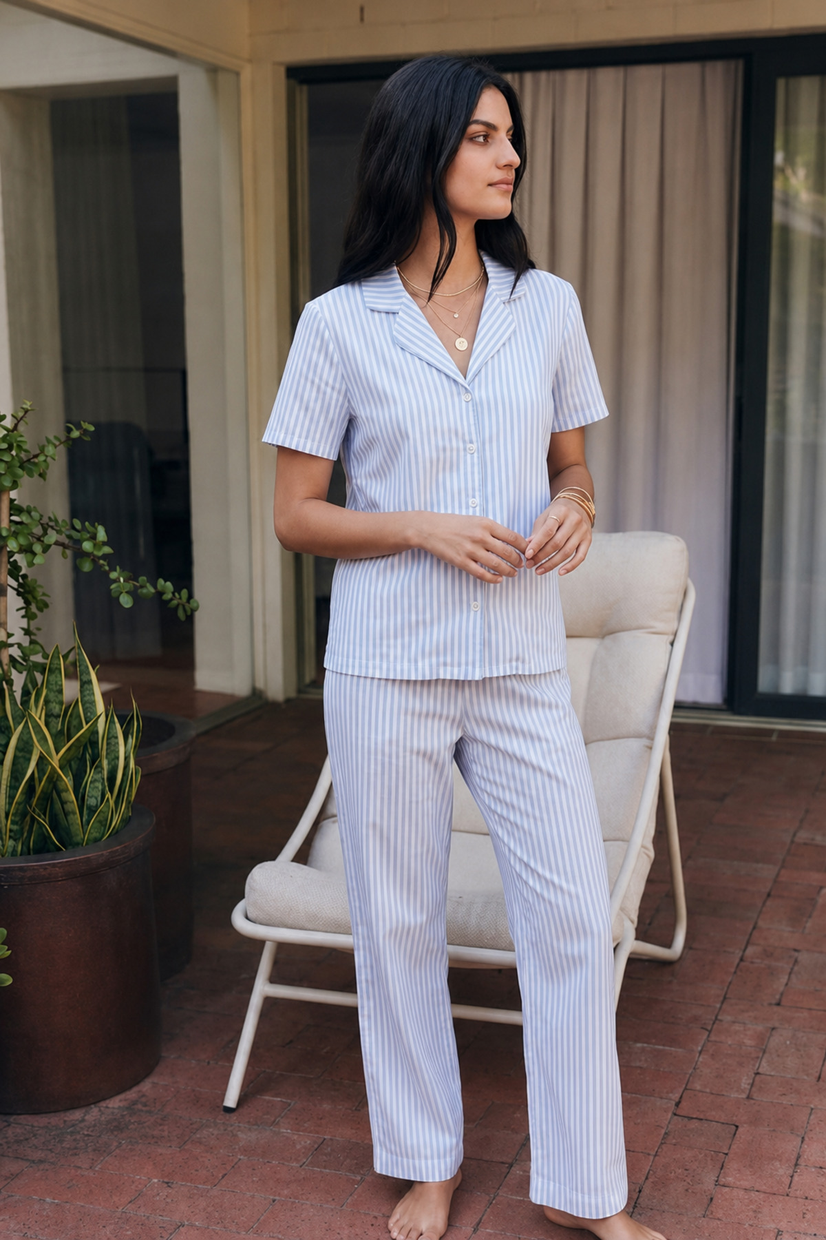 Viskon Karışım Homewear Mavi Pijama Takımı 4