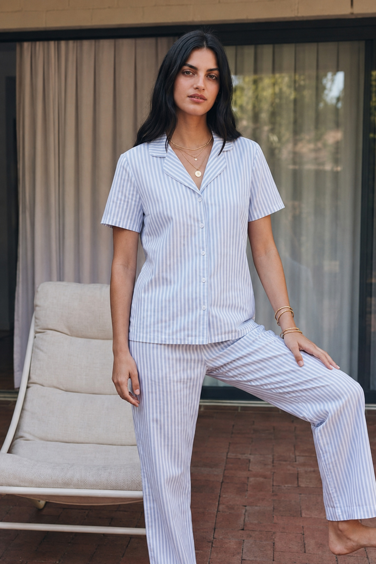 Viskon Karışım Homewear Mavi Pijama Takımı 5