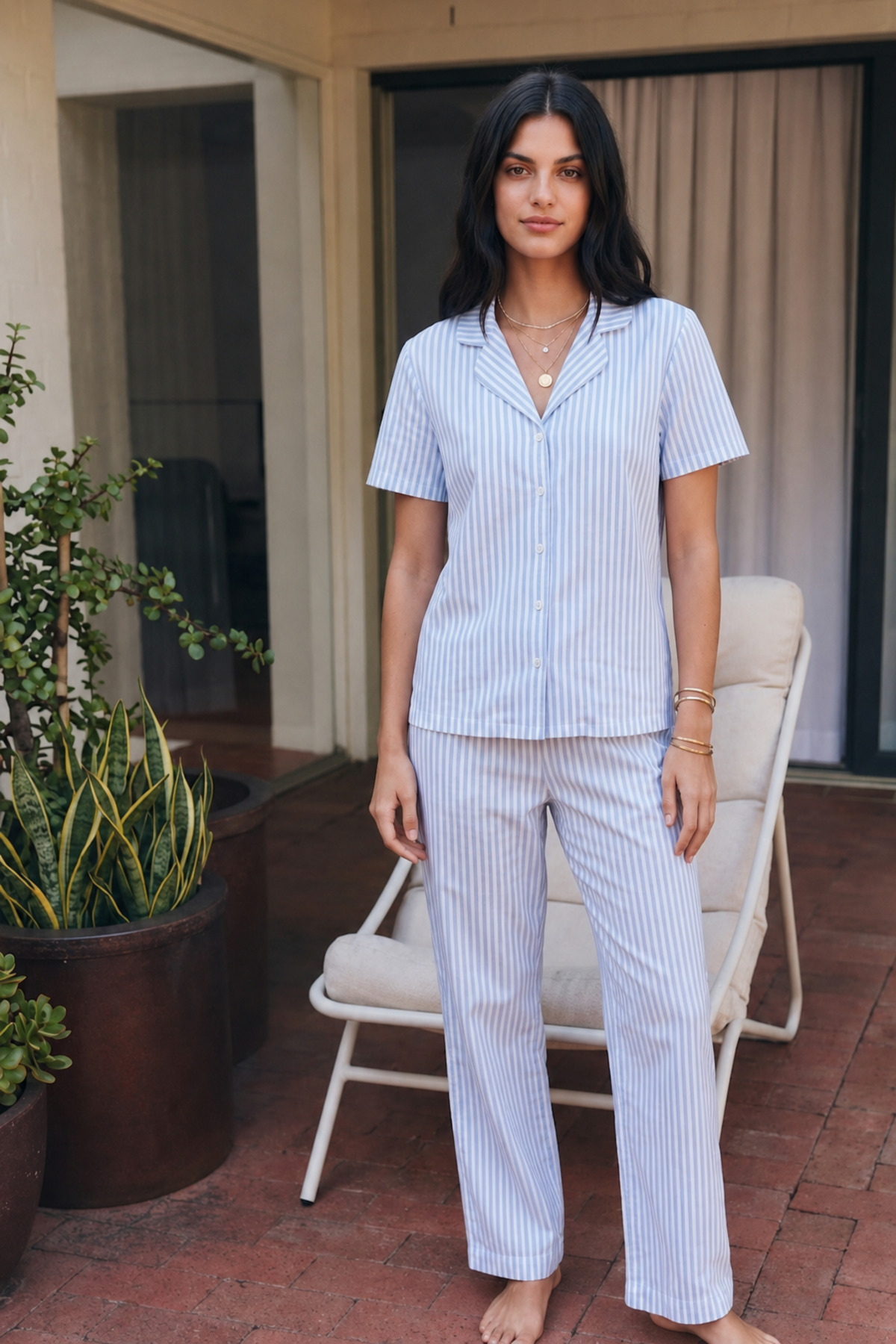 Viskon Karışım Homewear Mavi Pijama Takımı 3