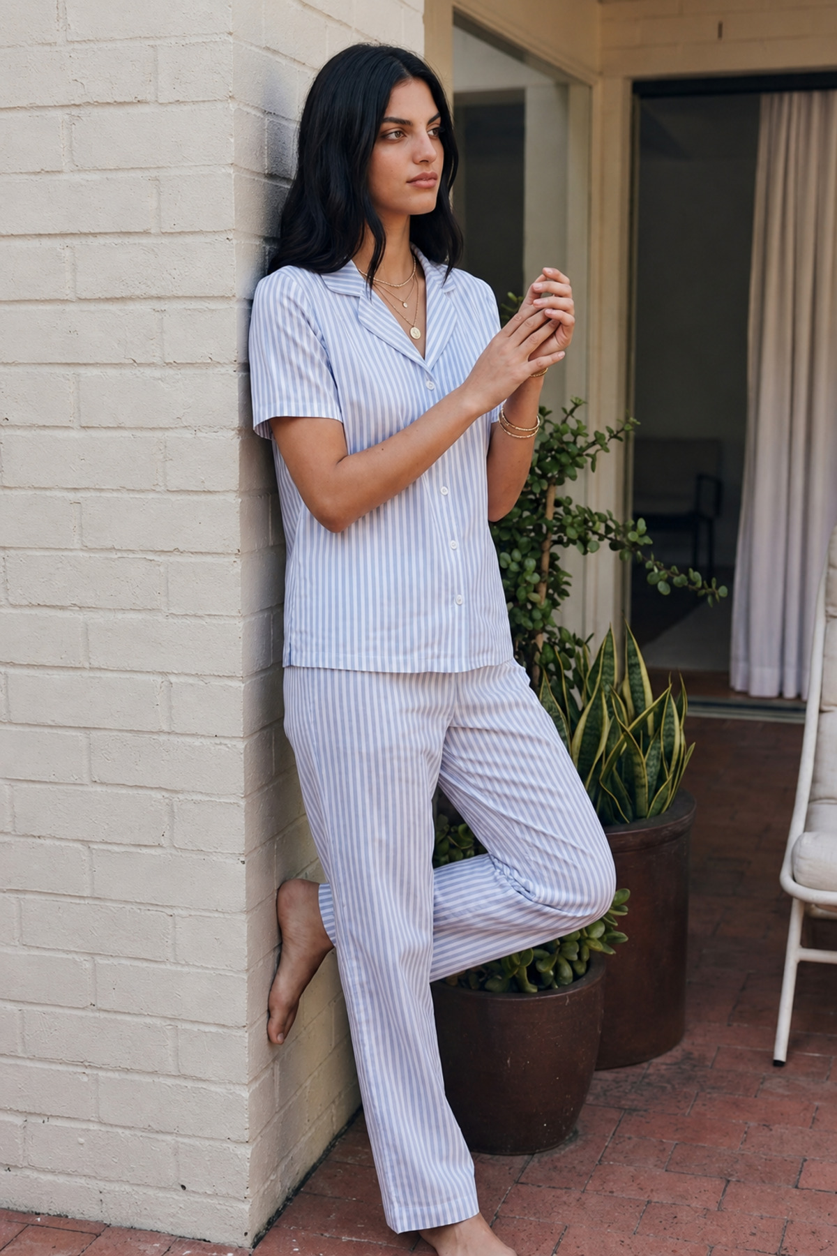 Viskon Karışım Homewear Mavi Pijama Takımı 6