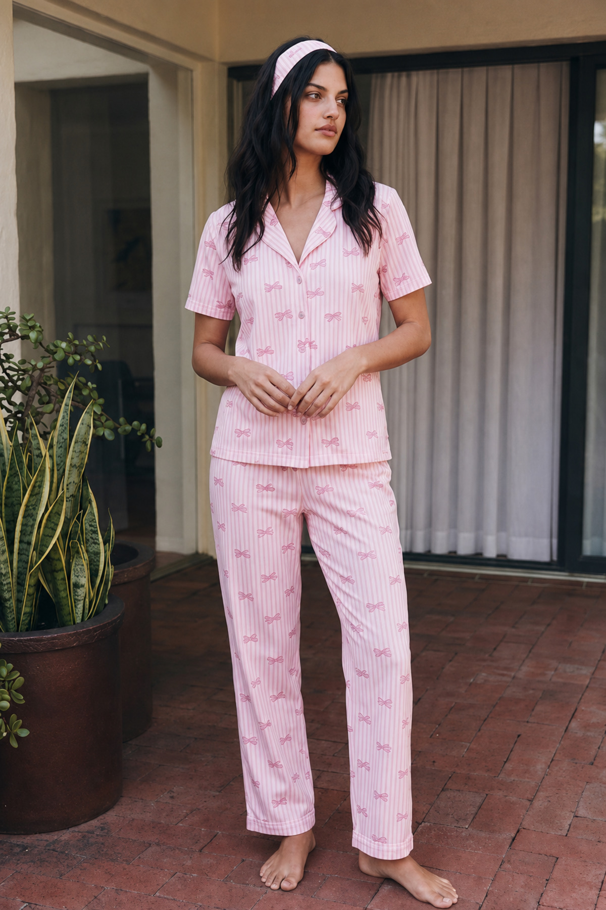 Viskon Karışım Homewear Pembe Pijama Takımı 4