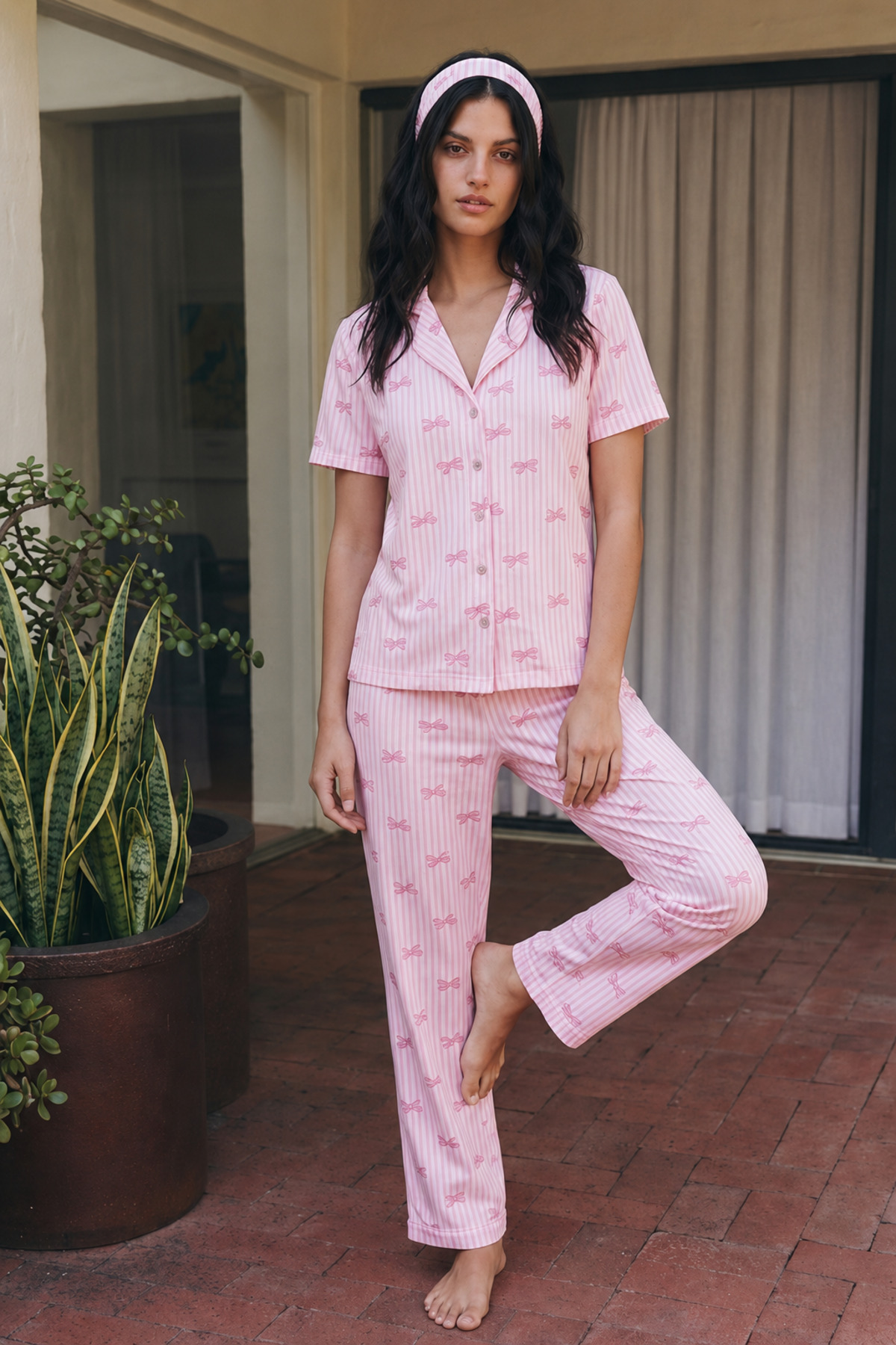 Viskon Karışım Homewear Pembe Pijama Takımı 5