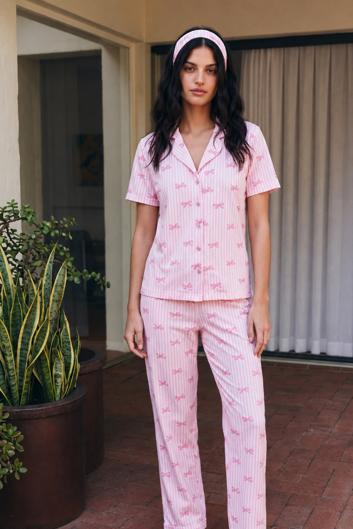 Viskon Karışım Homewear Pembe Pijama Takımı 3