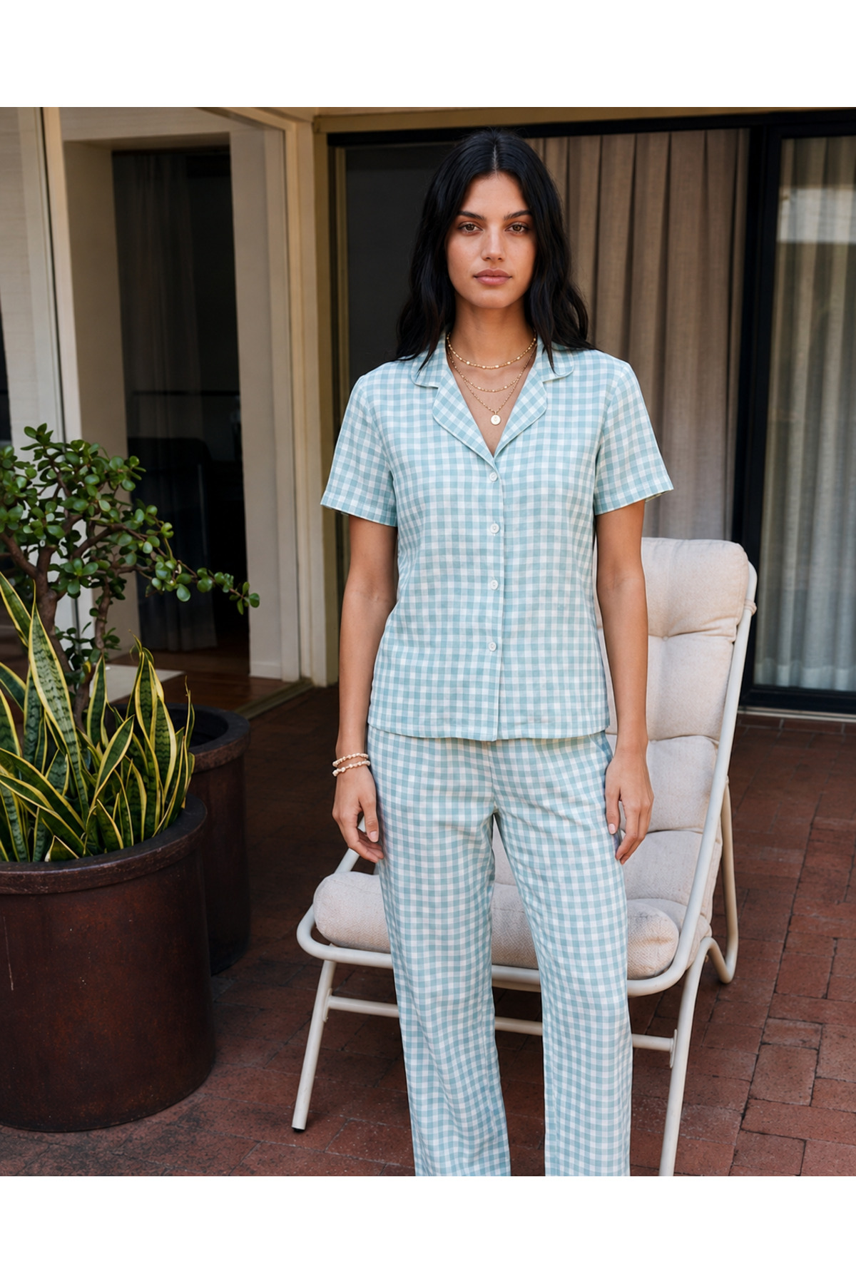 Viskon Karışım Homewear Su Yeşili Pijama Takımı 4